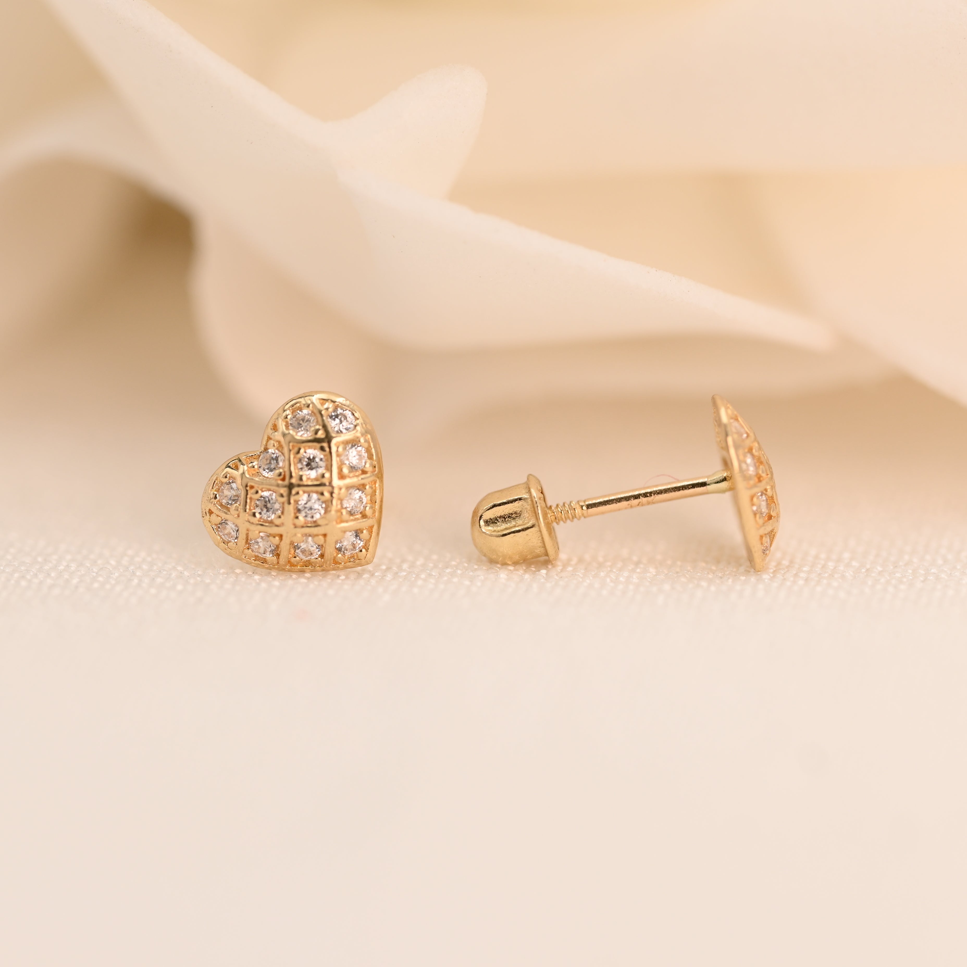 14k Pave Heart Studs
