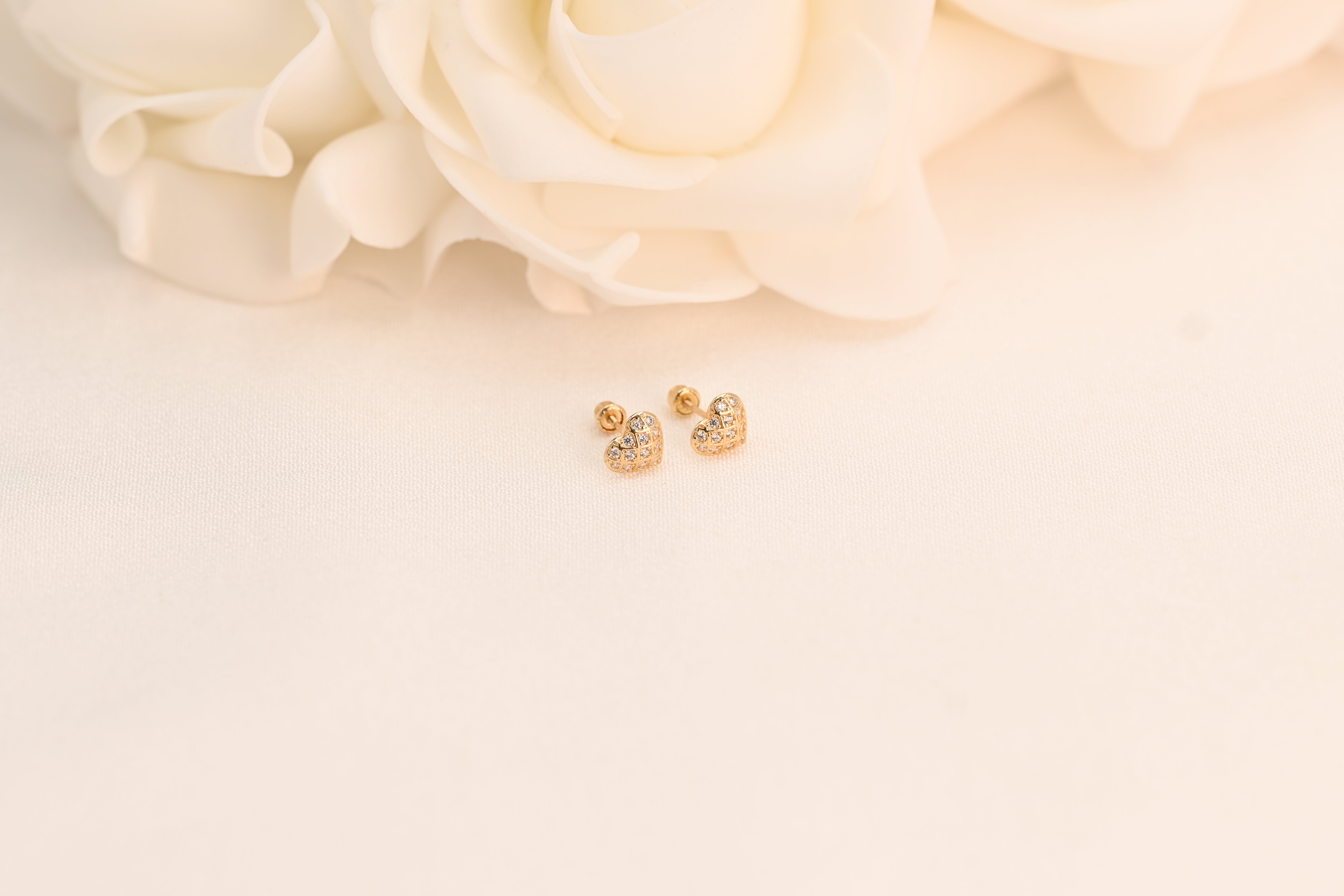 14k Pave Heart Studs