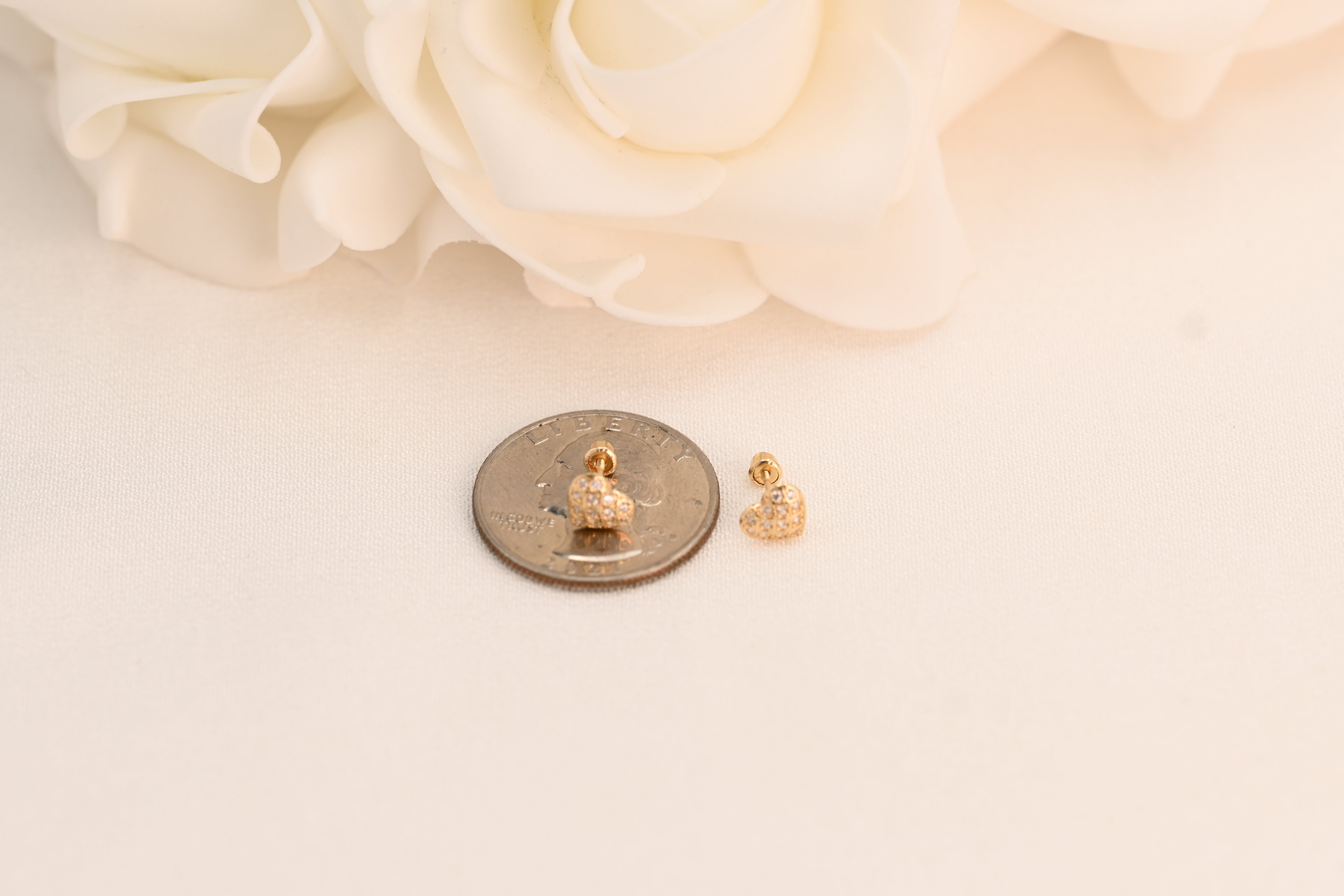 14k Pave Heart Studs