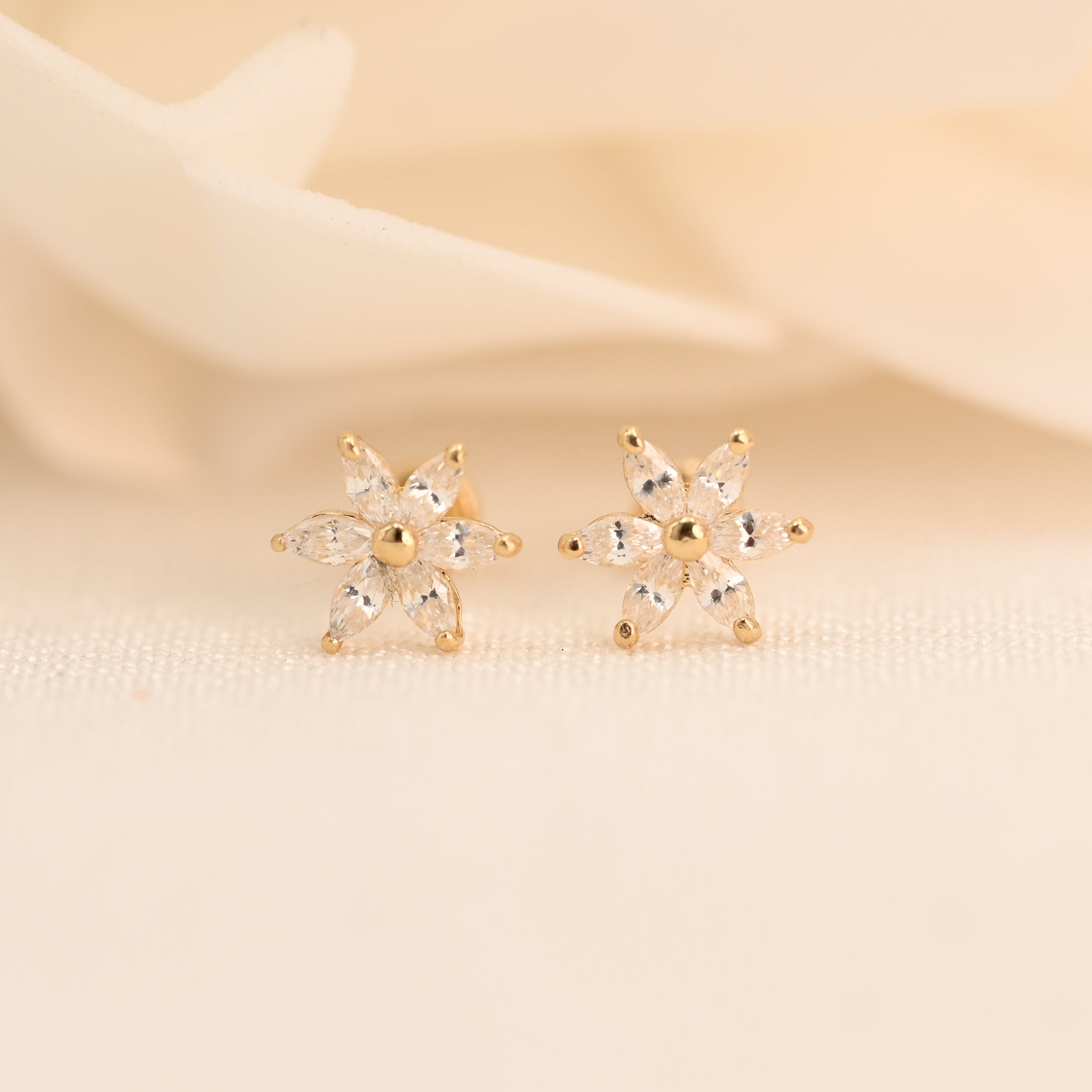 14k Flower CZ Earrings