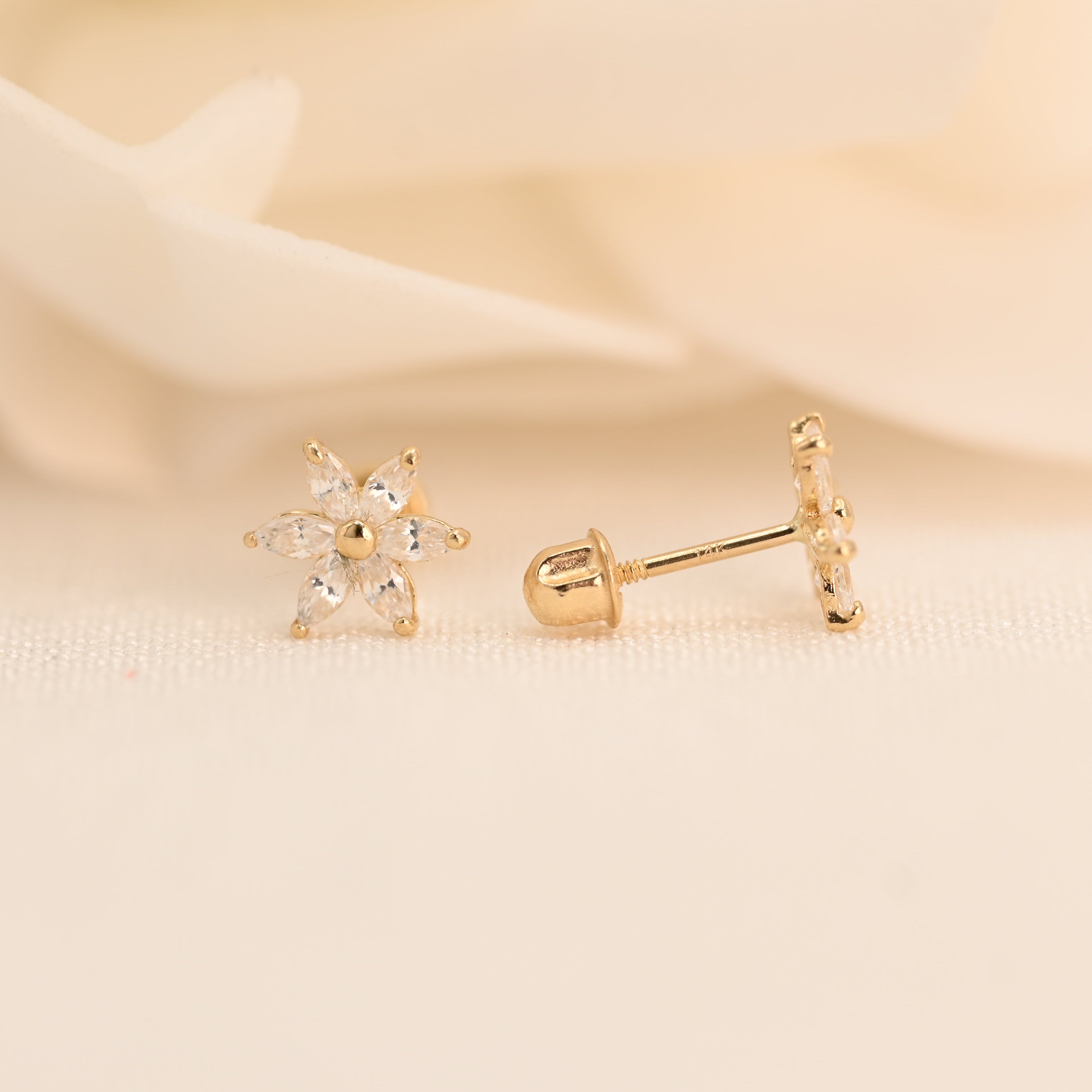 14k Flower CZ Earrings