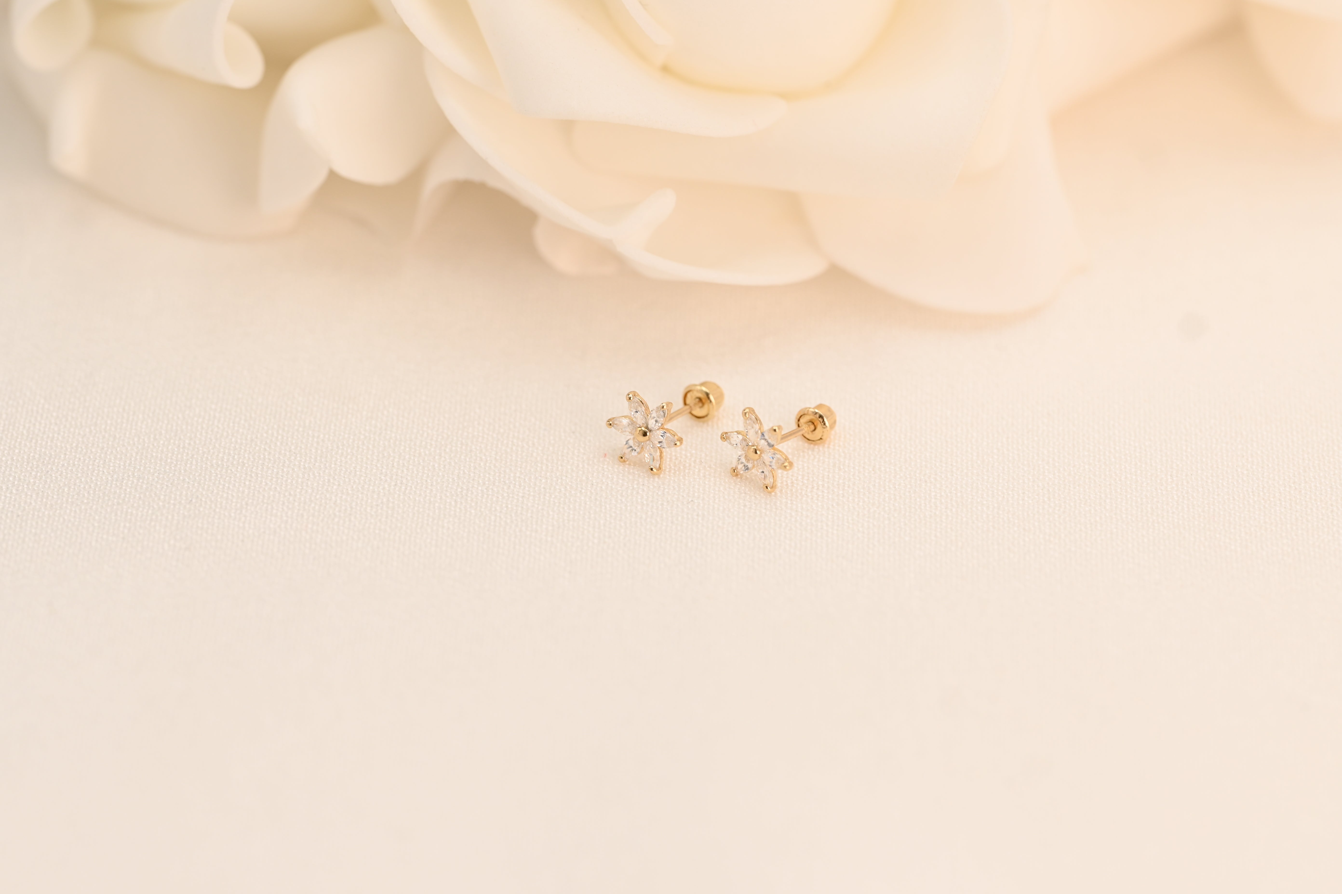 14k Flower CZ Earrings