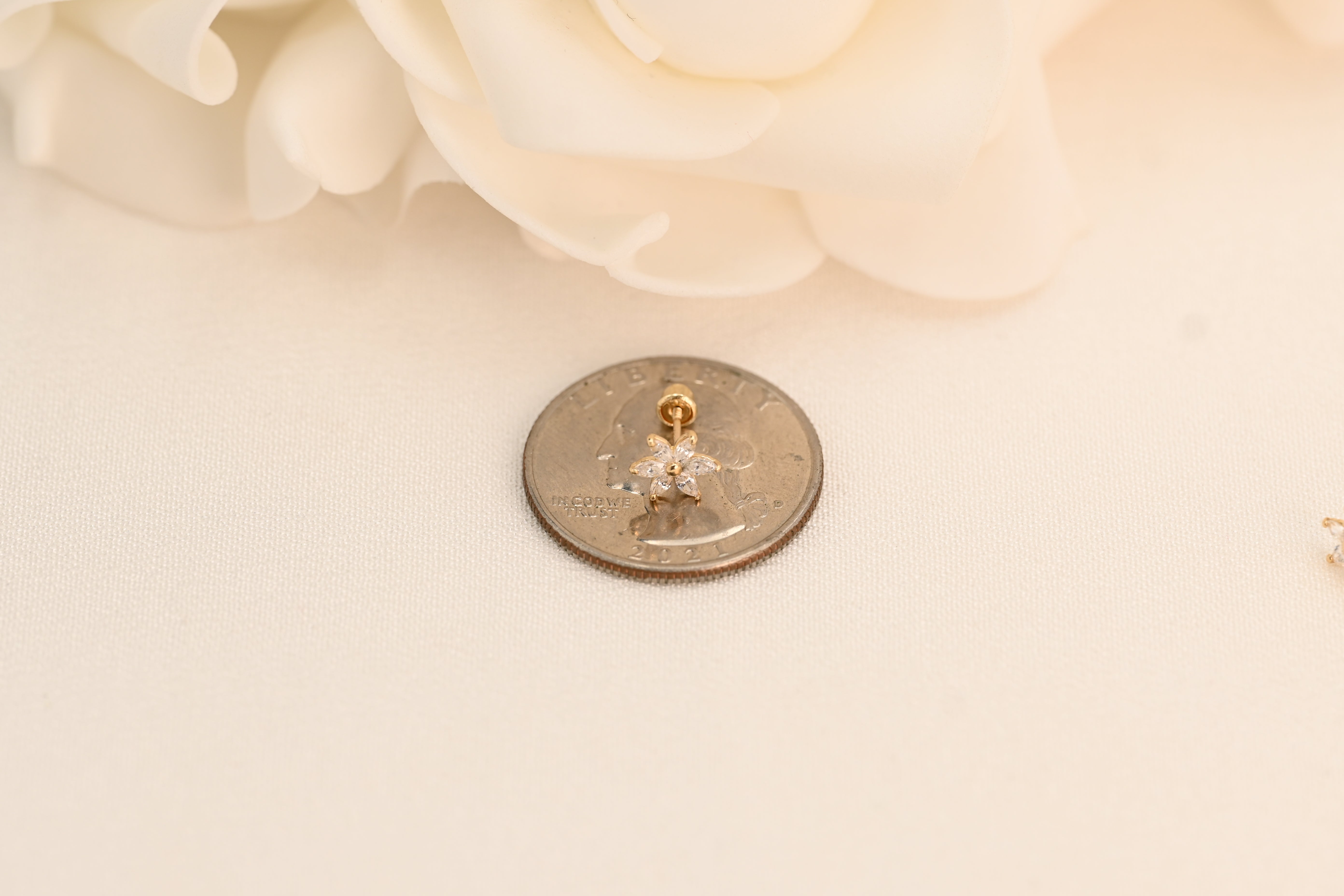 14k Flower CZ Earrings