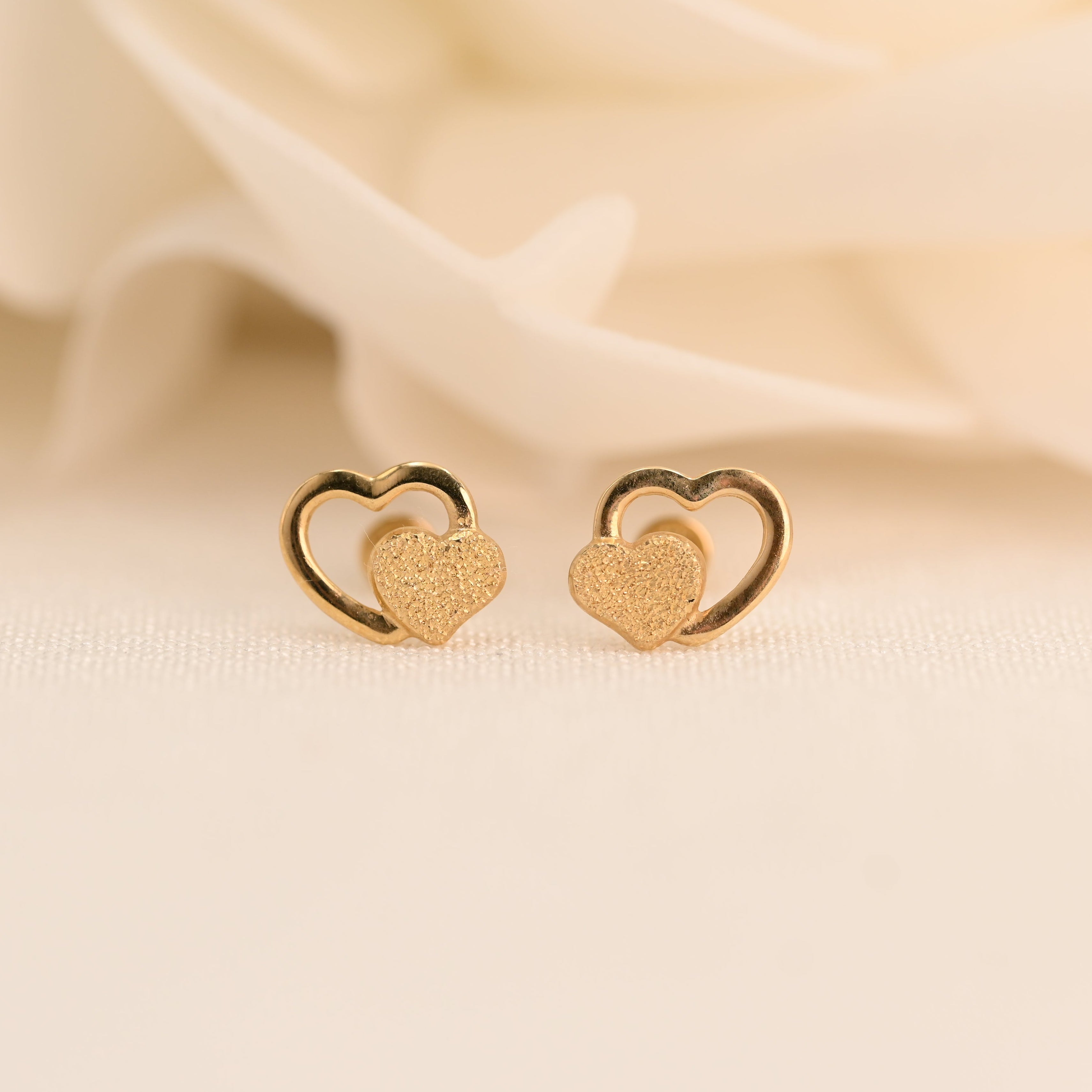 14k Double Heart Stud Earrings