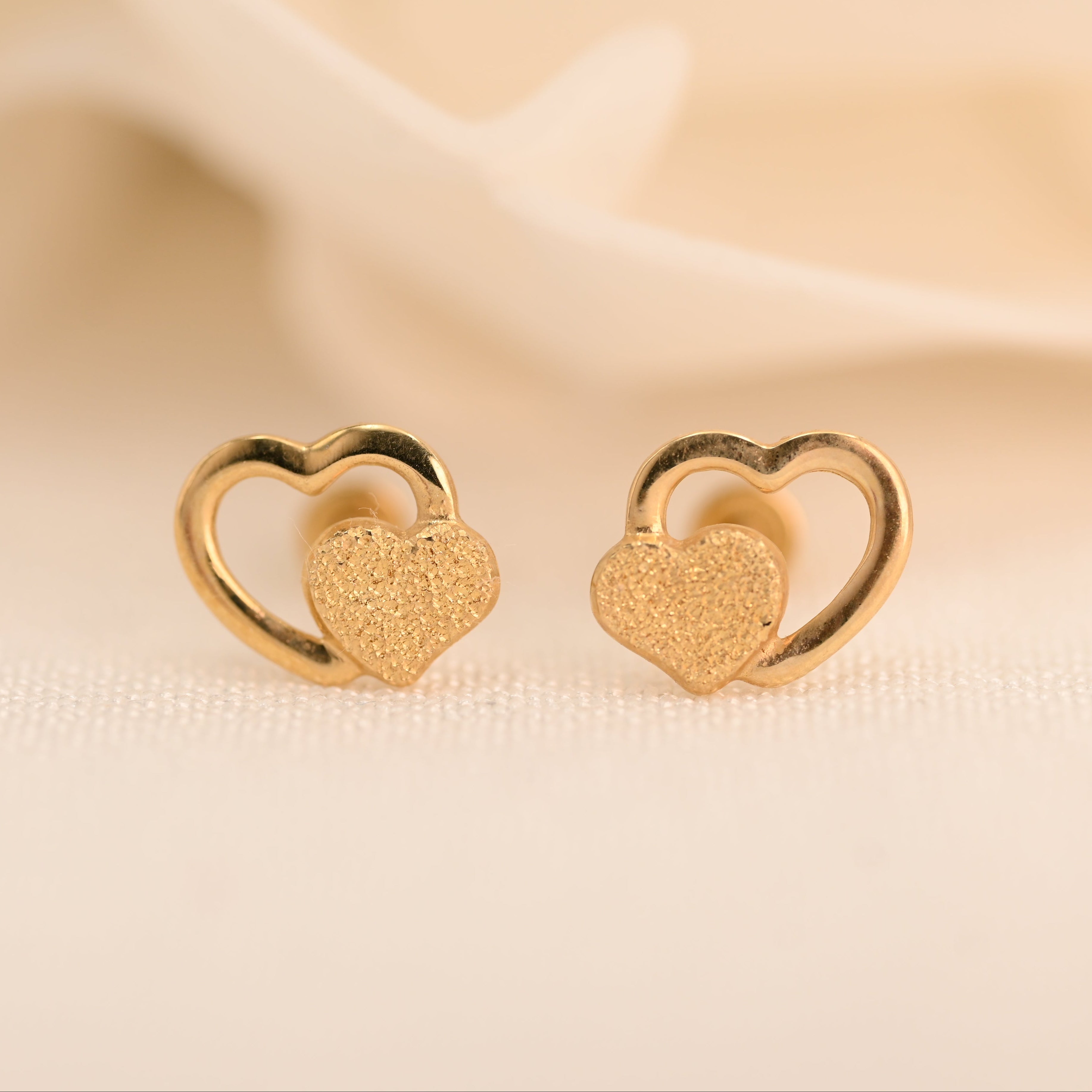 14k Double Heart Stud Earrings