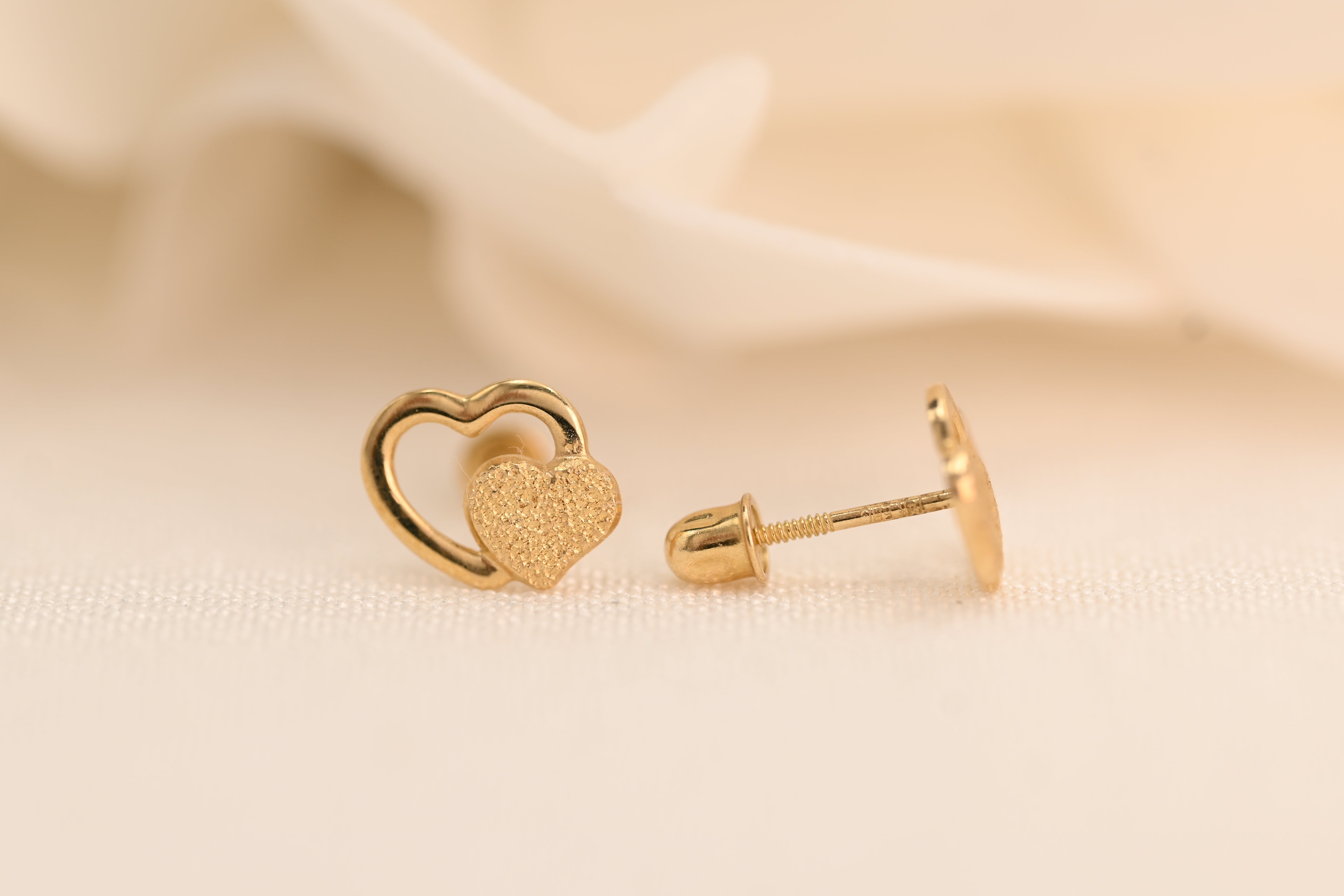 14k Double Heart Stud Earrings