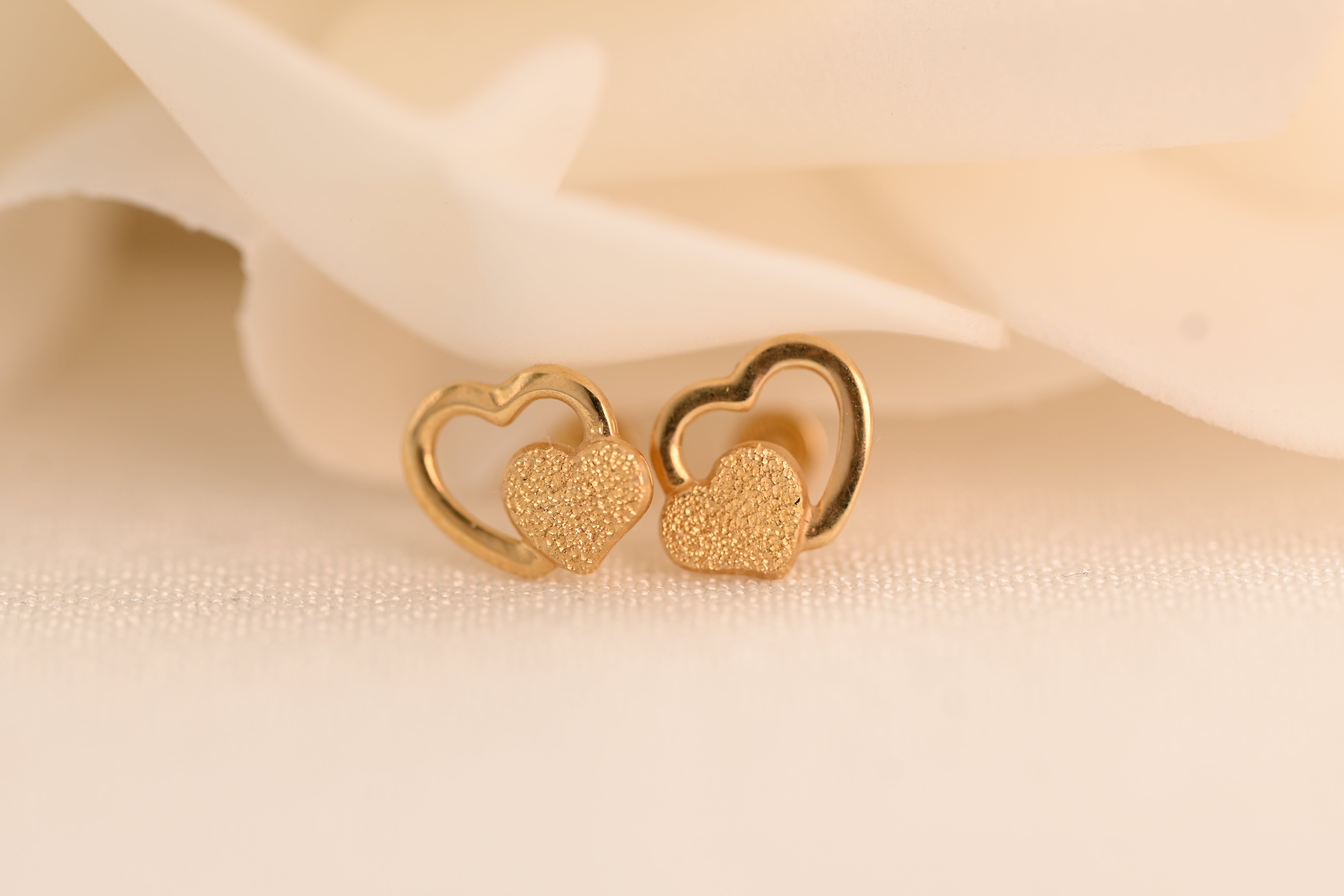 14k Double Heart Stud Earrings