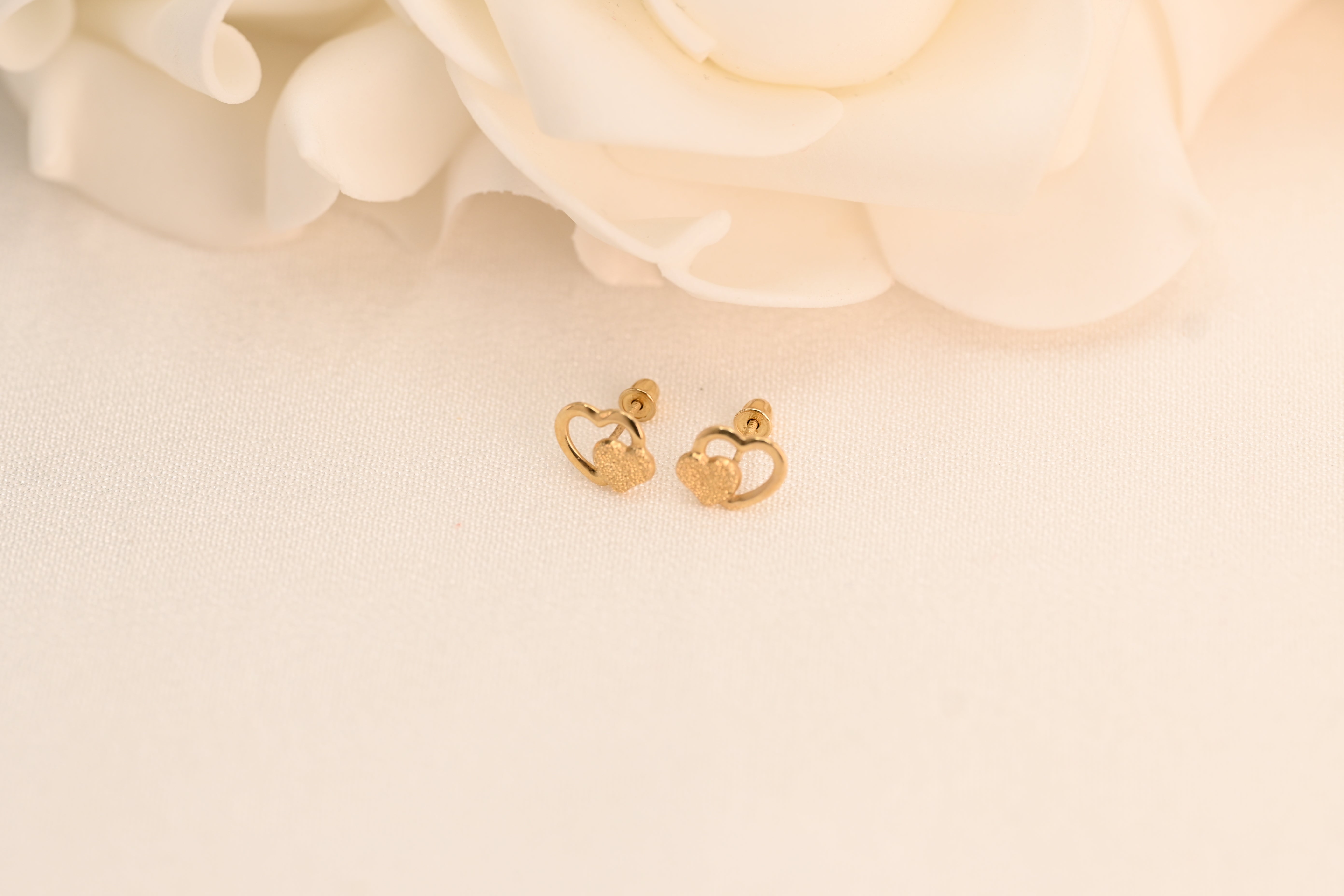 14k Double Heart Stud Earrings