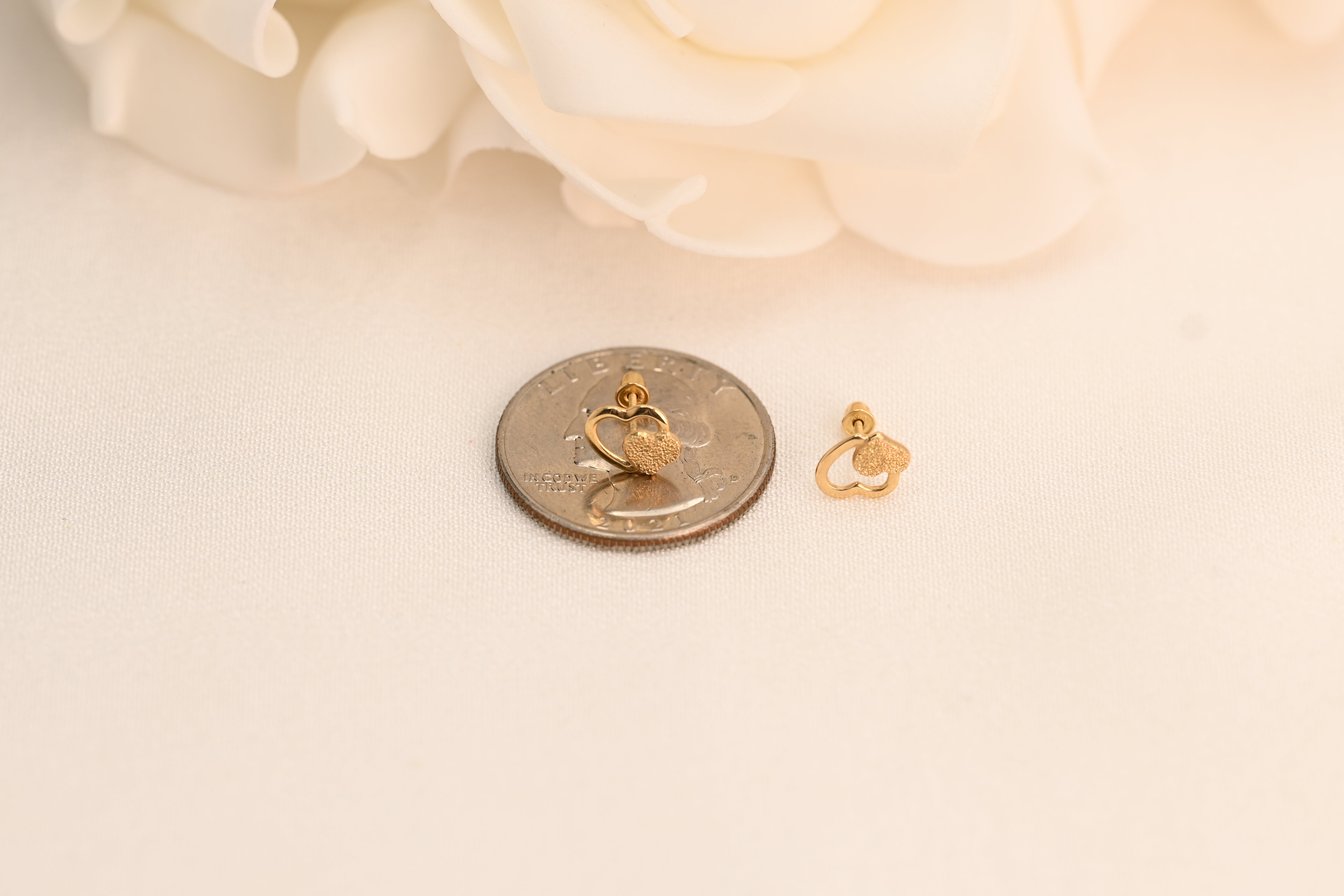 14k Double Heart Stud Earrings