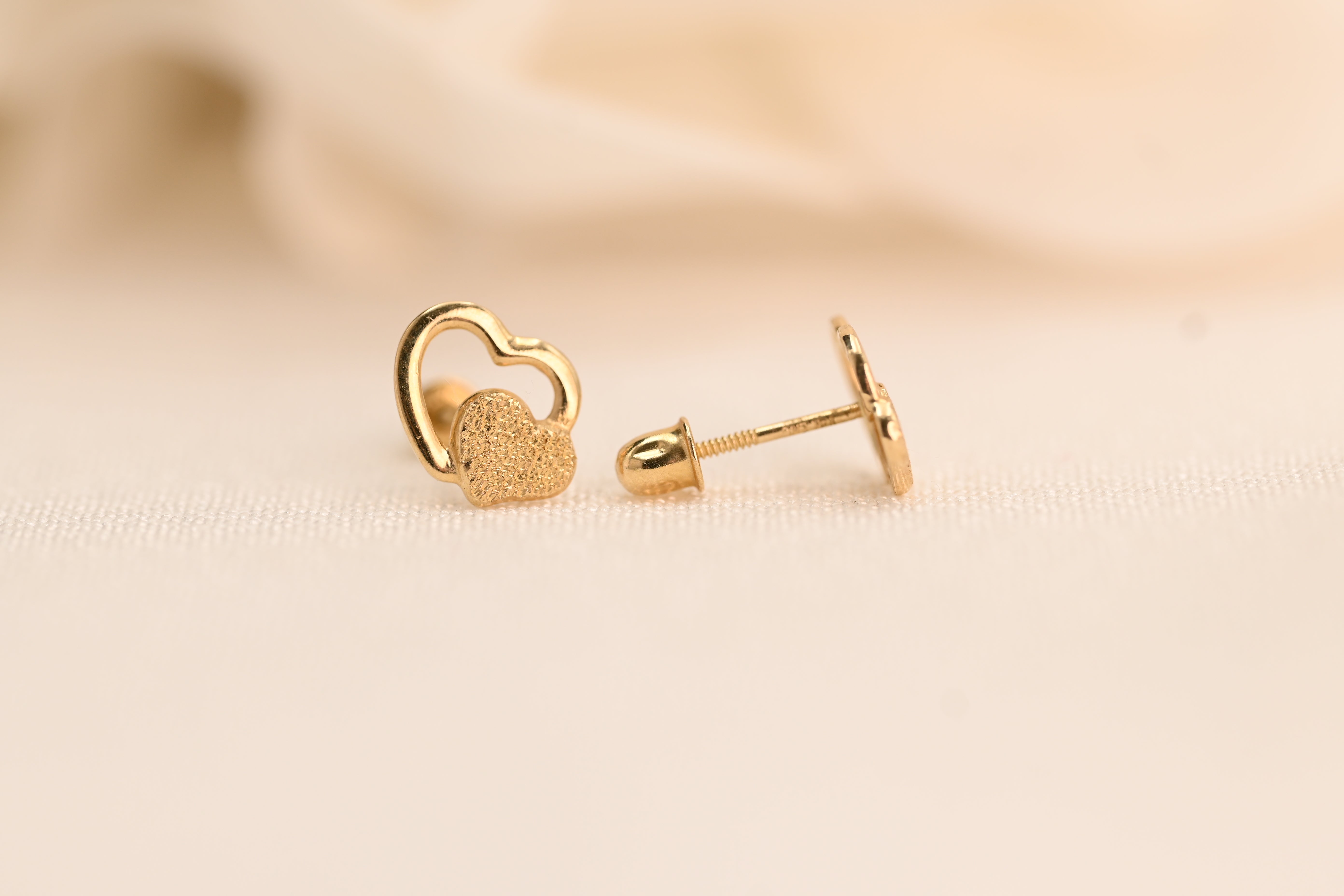 14k Double Heart Stud Earrings