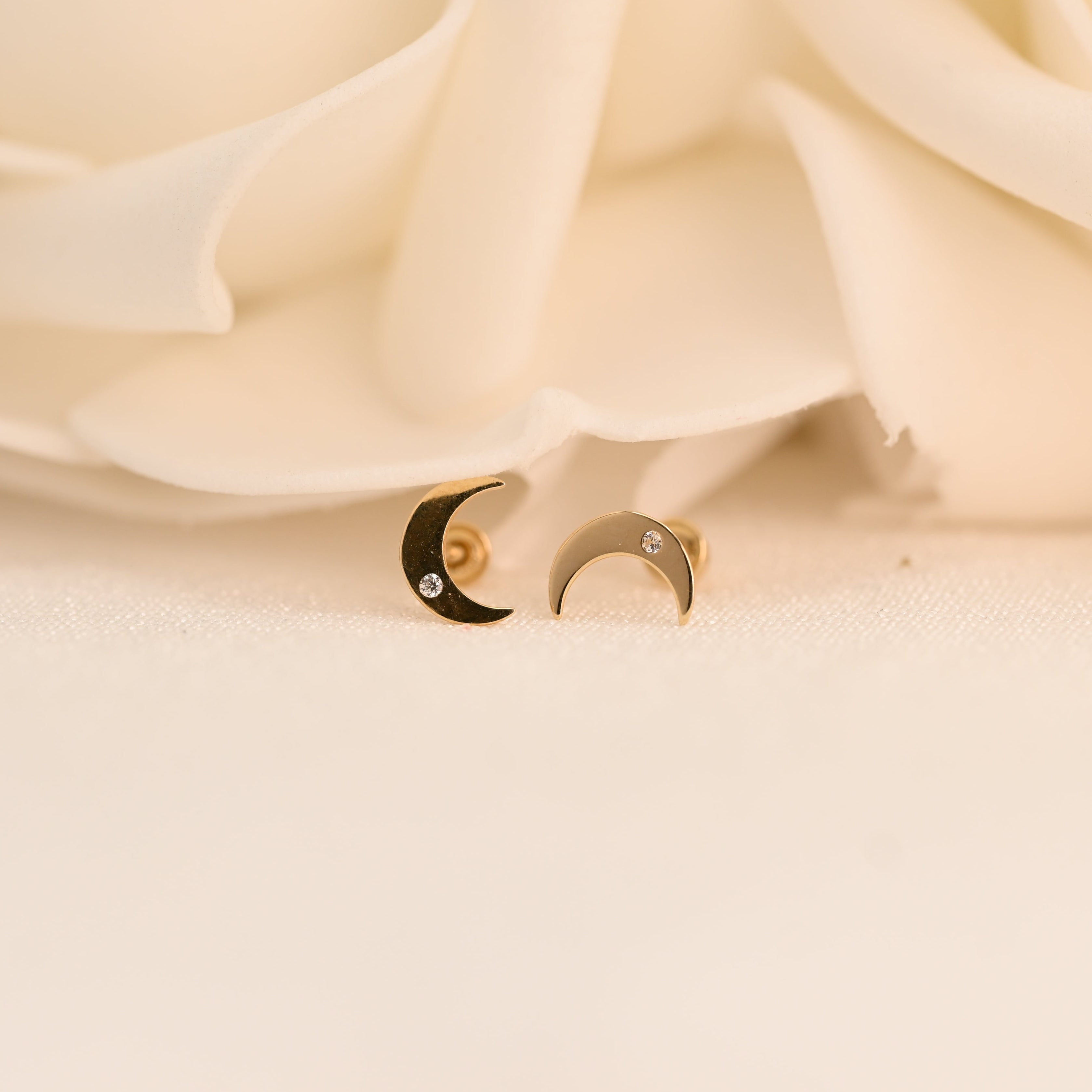 14k Crescent Moon Stud Earrings
