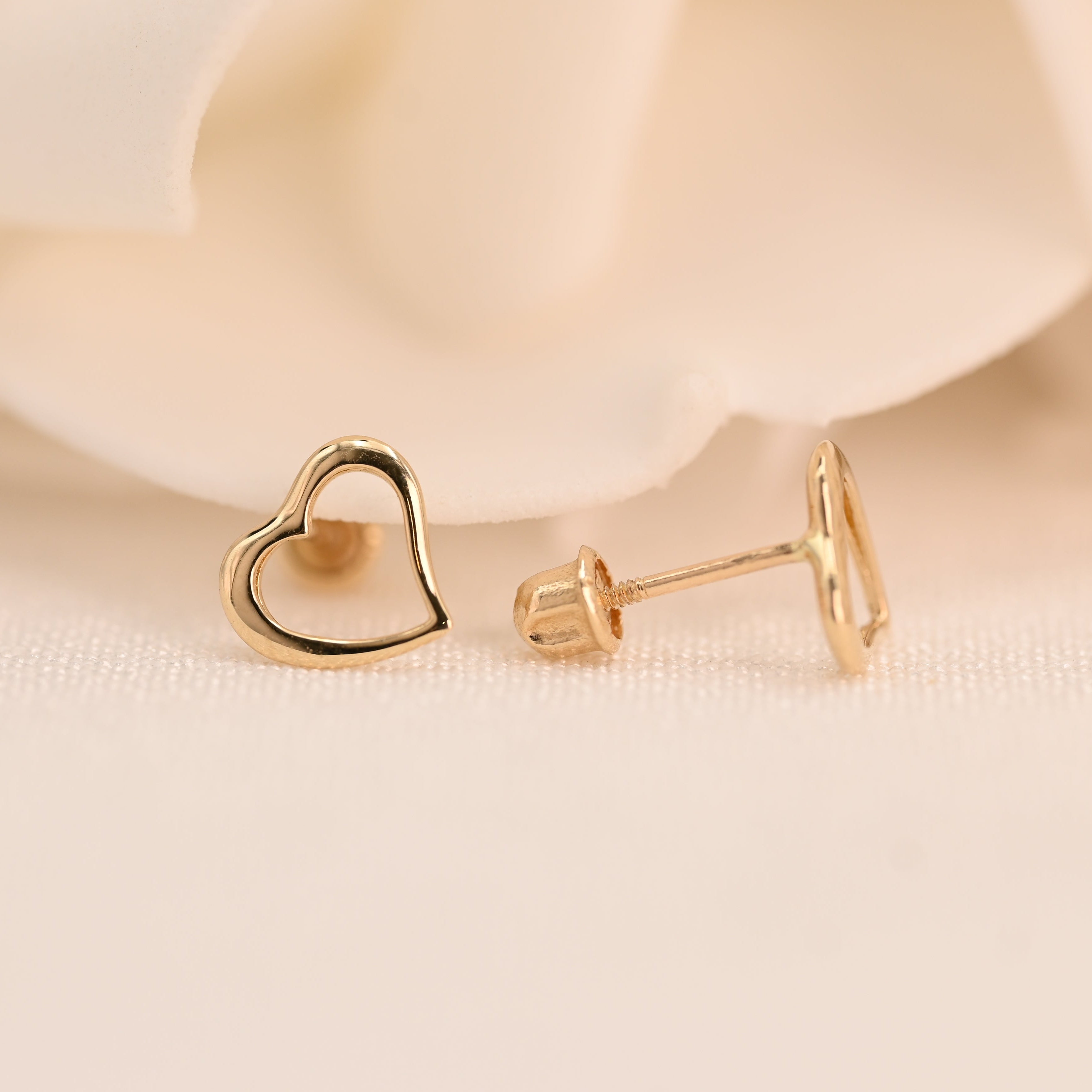 14k Heart Outline Stud Earrings