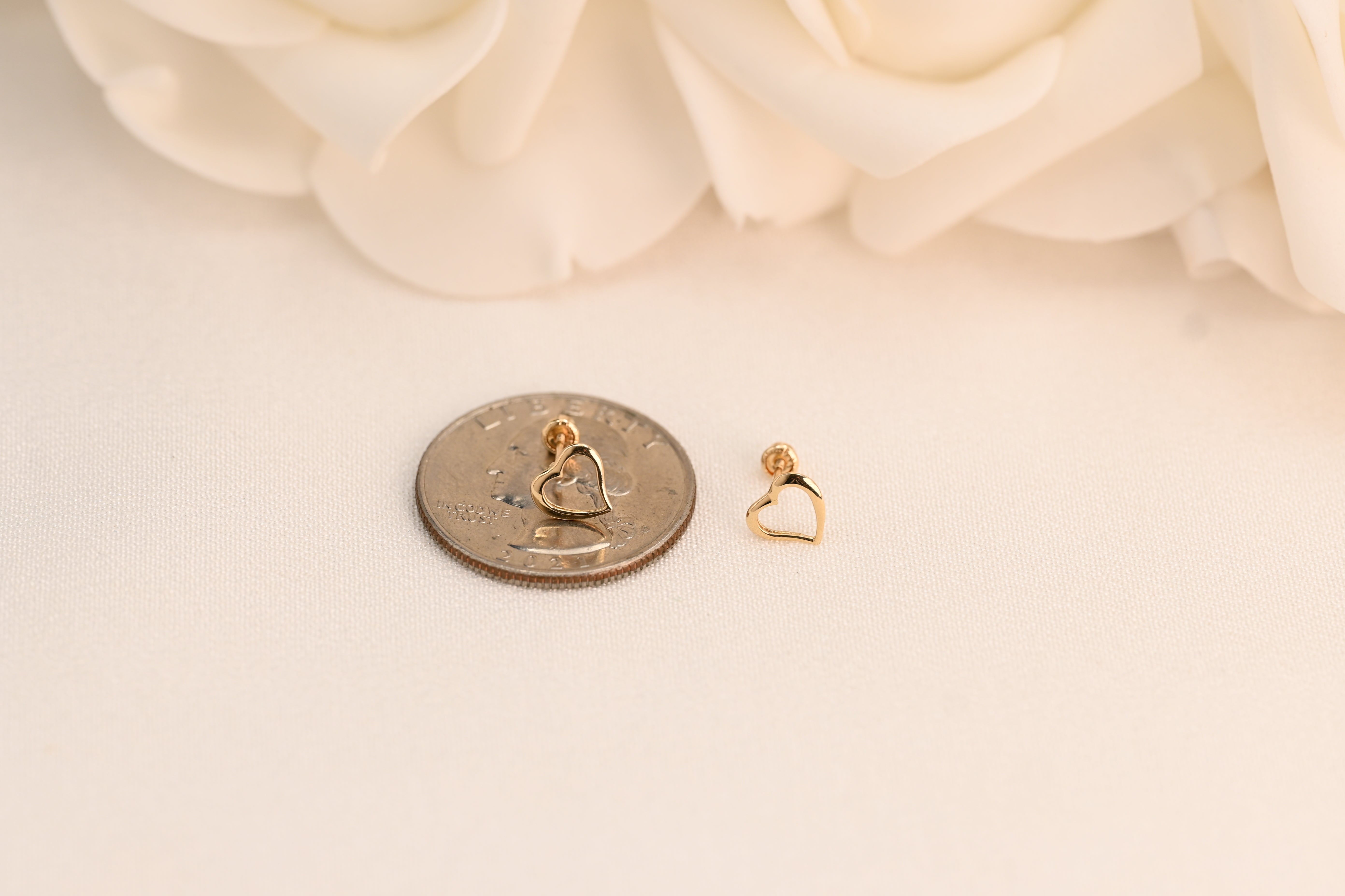 14k Heart Outline Stud Earrings