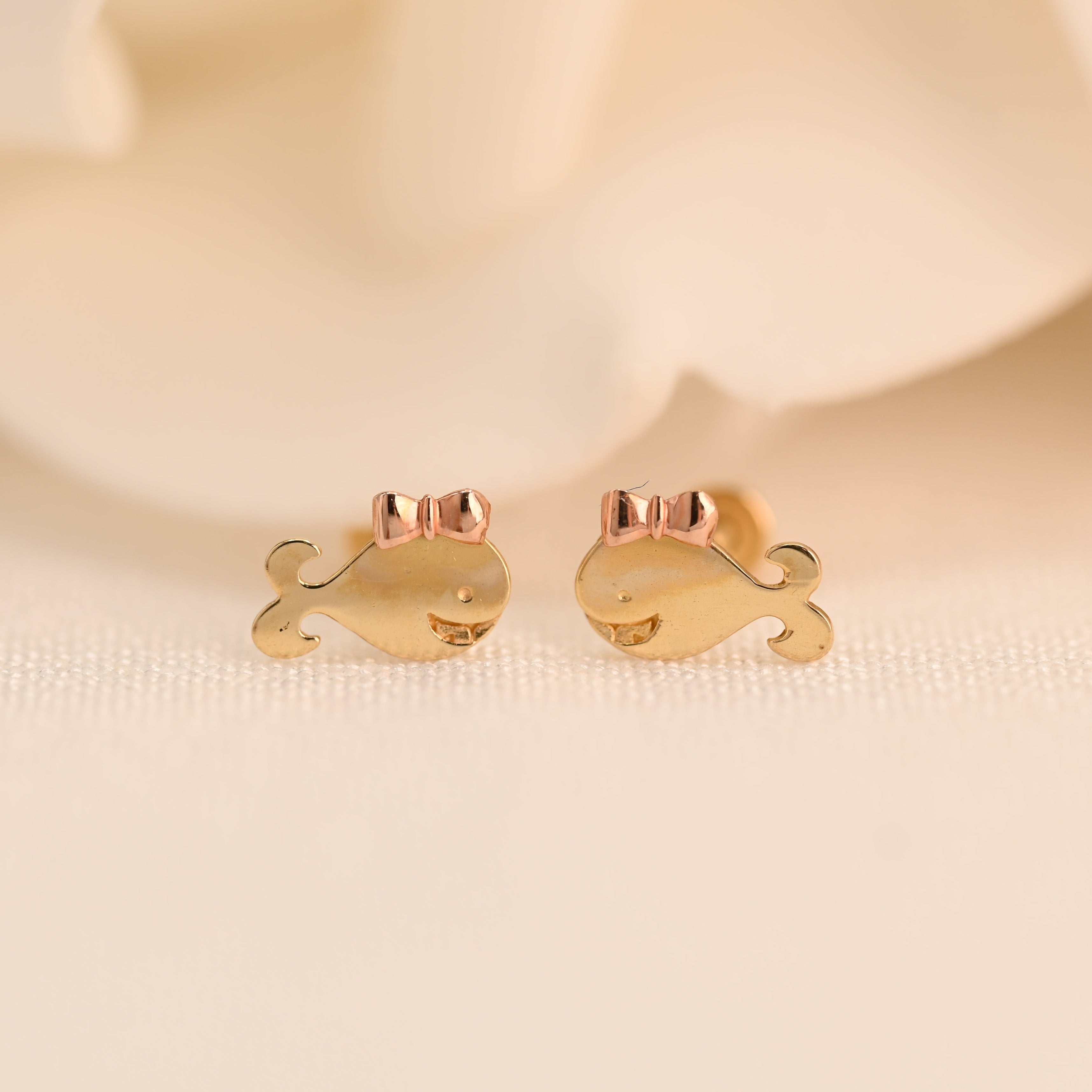 14k Whale Bow Stud Earrings