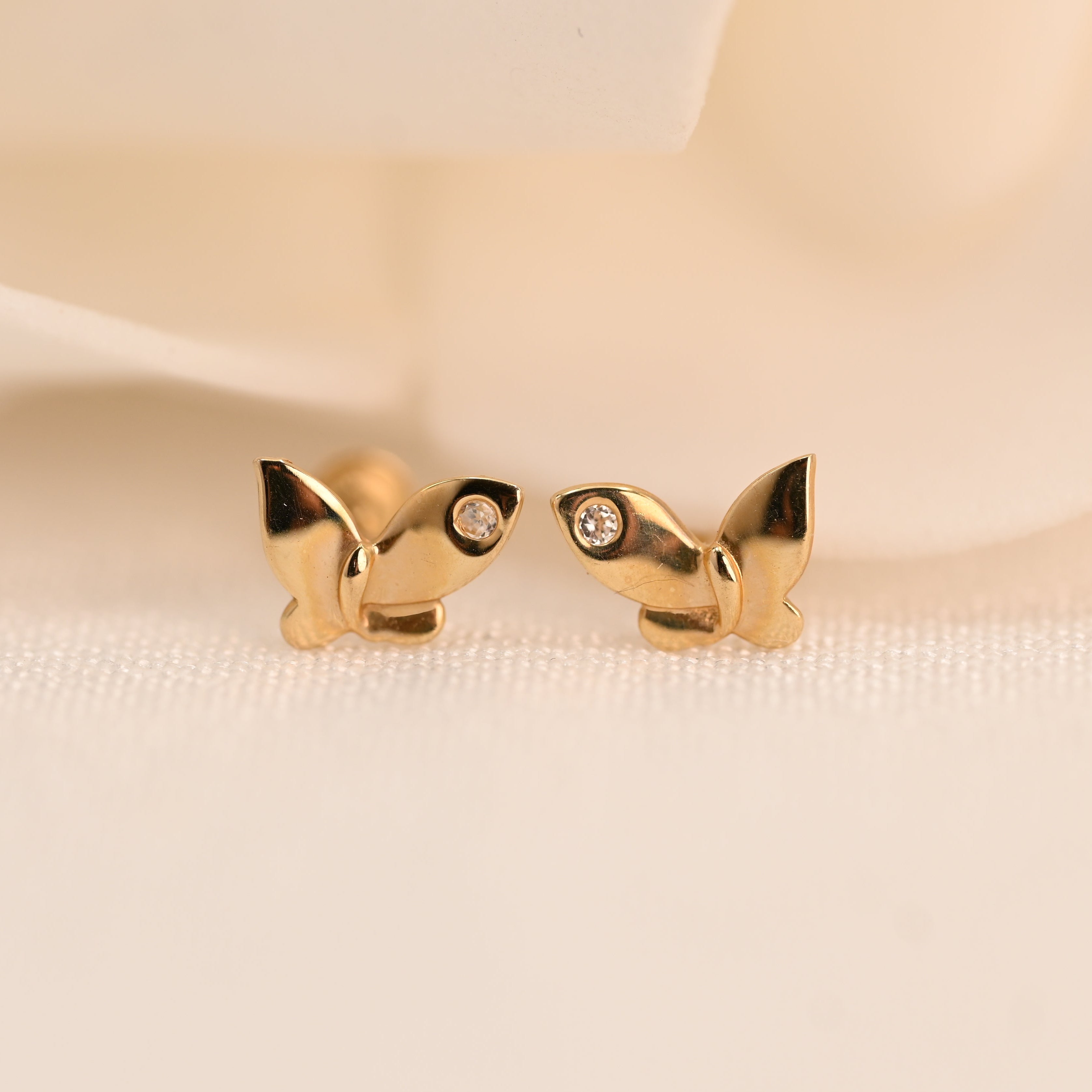 14k Asymmetrical Butterfly Stud Earrings
