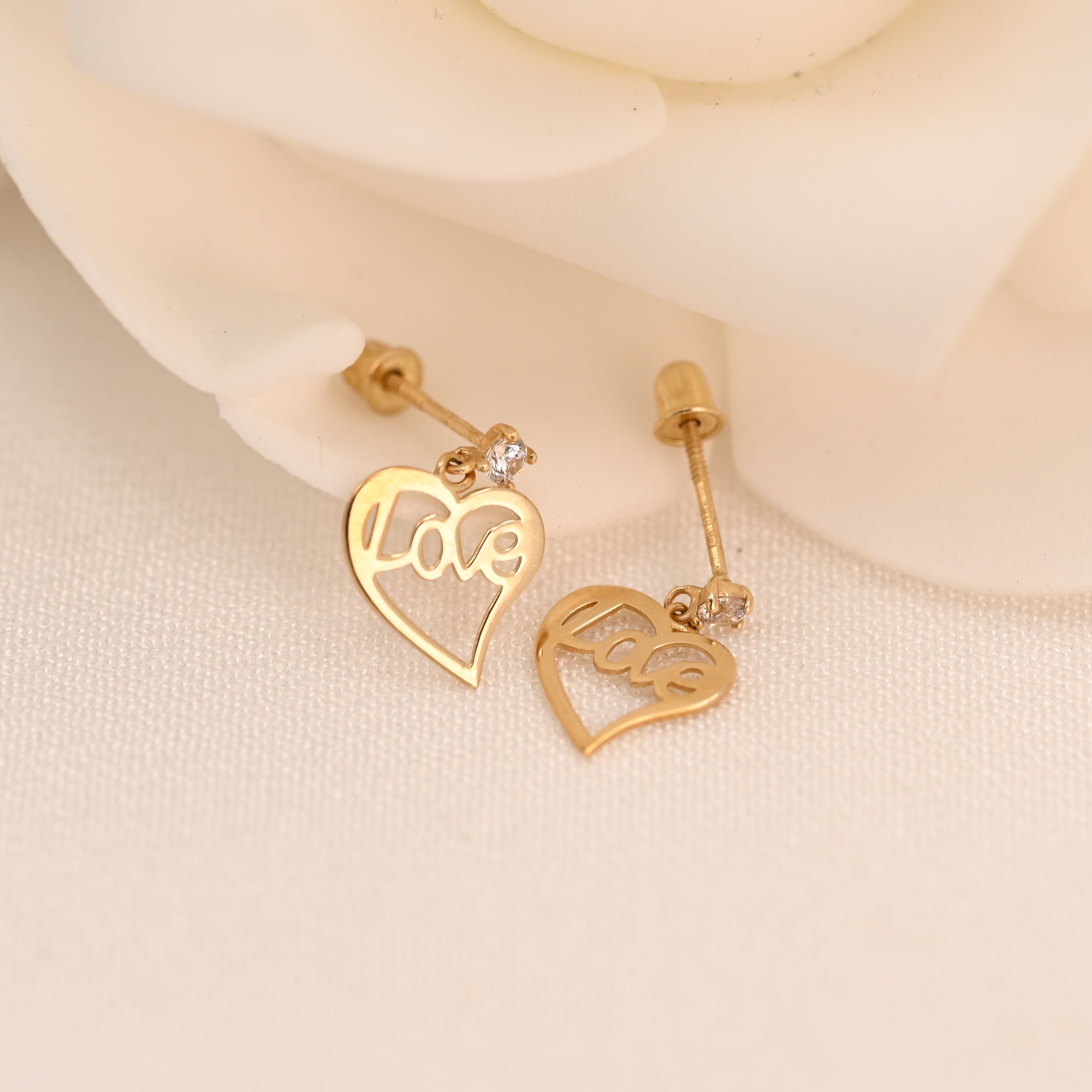 14k Dangling Love Heart Stud Earrings