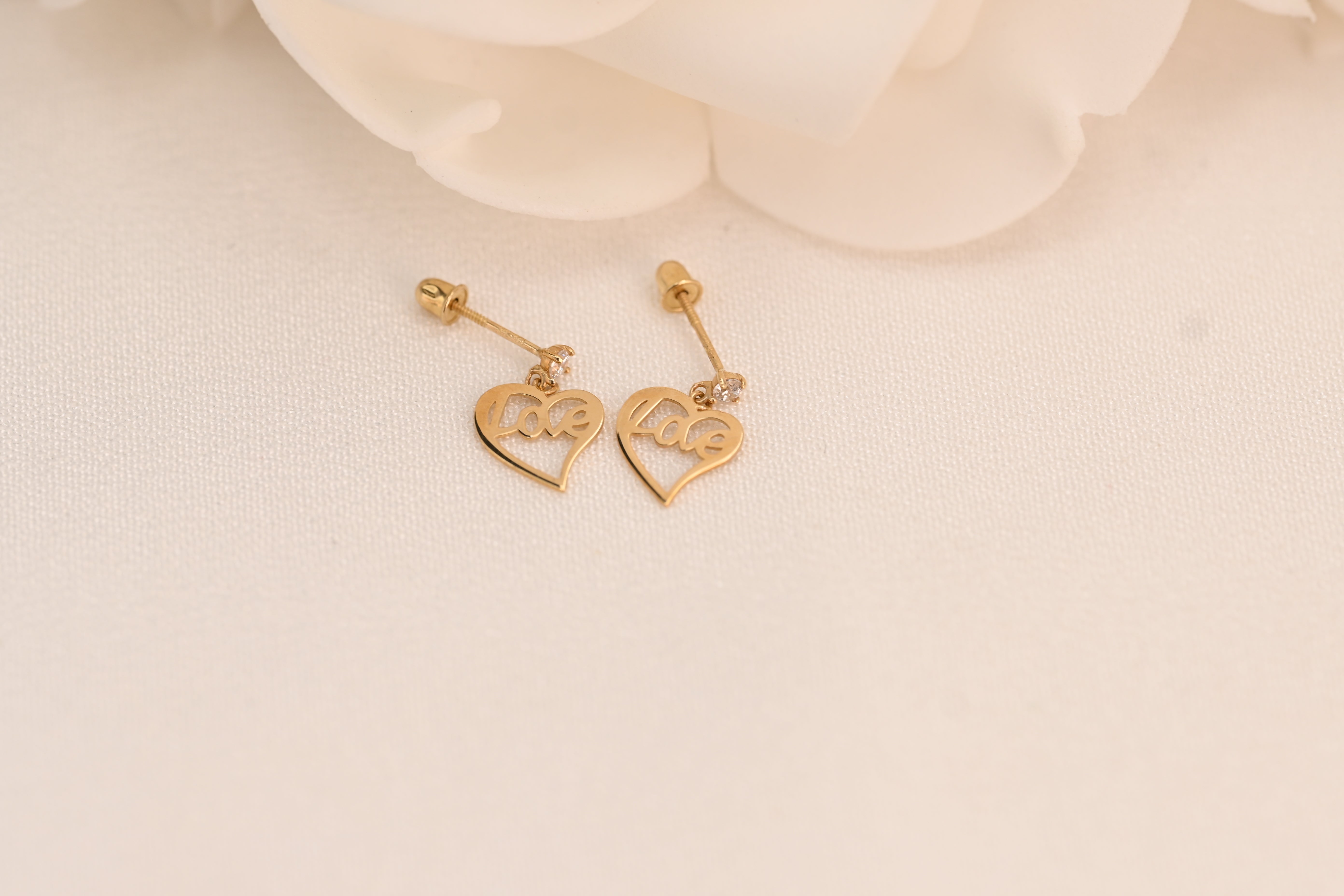 14k Dangling Love Heart Stud Earrings