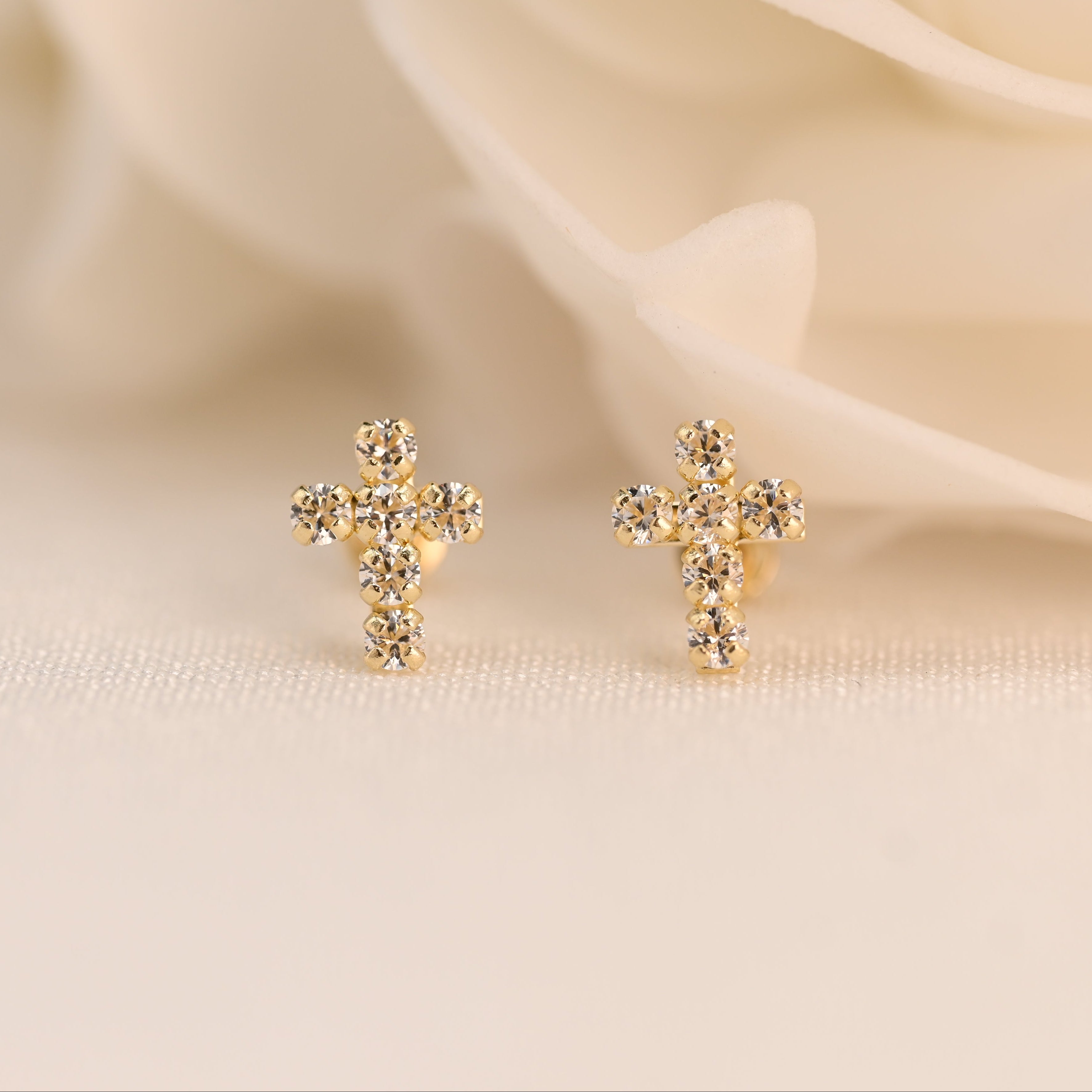 14k Cross Cubic Zirconia Stud Earrings