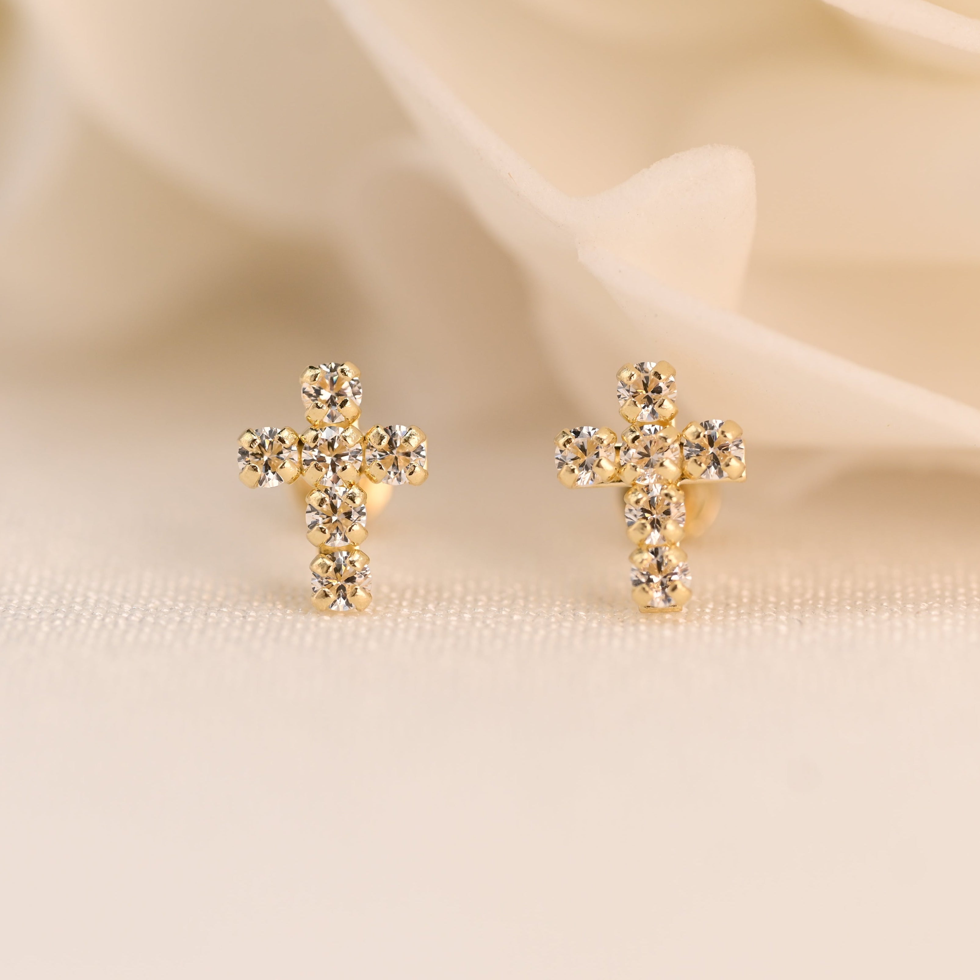 14k Cross Cubic Zirconia Stud Earrings