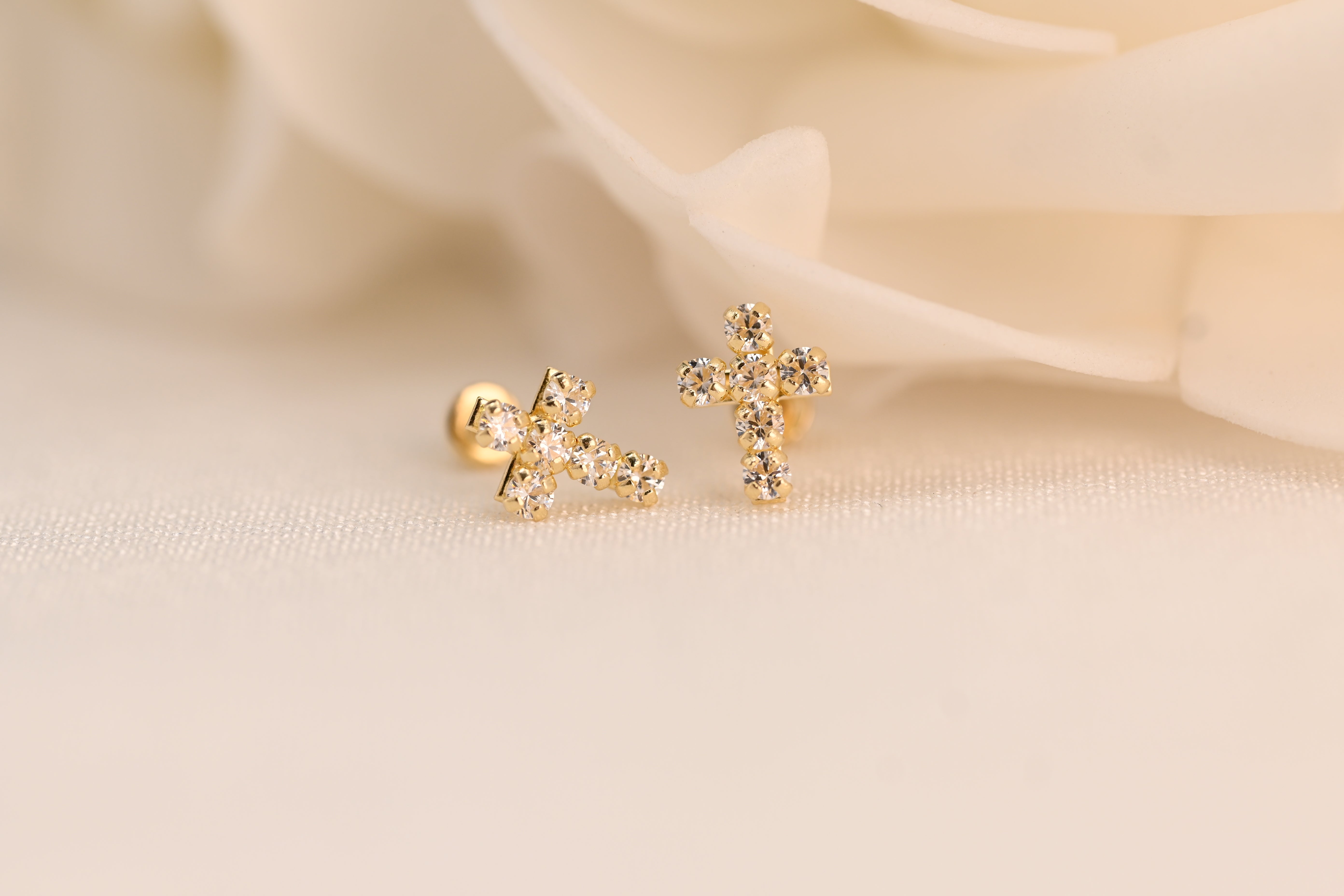 14k Cross Cubic Zirconia Stud Earrings