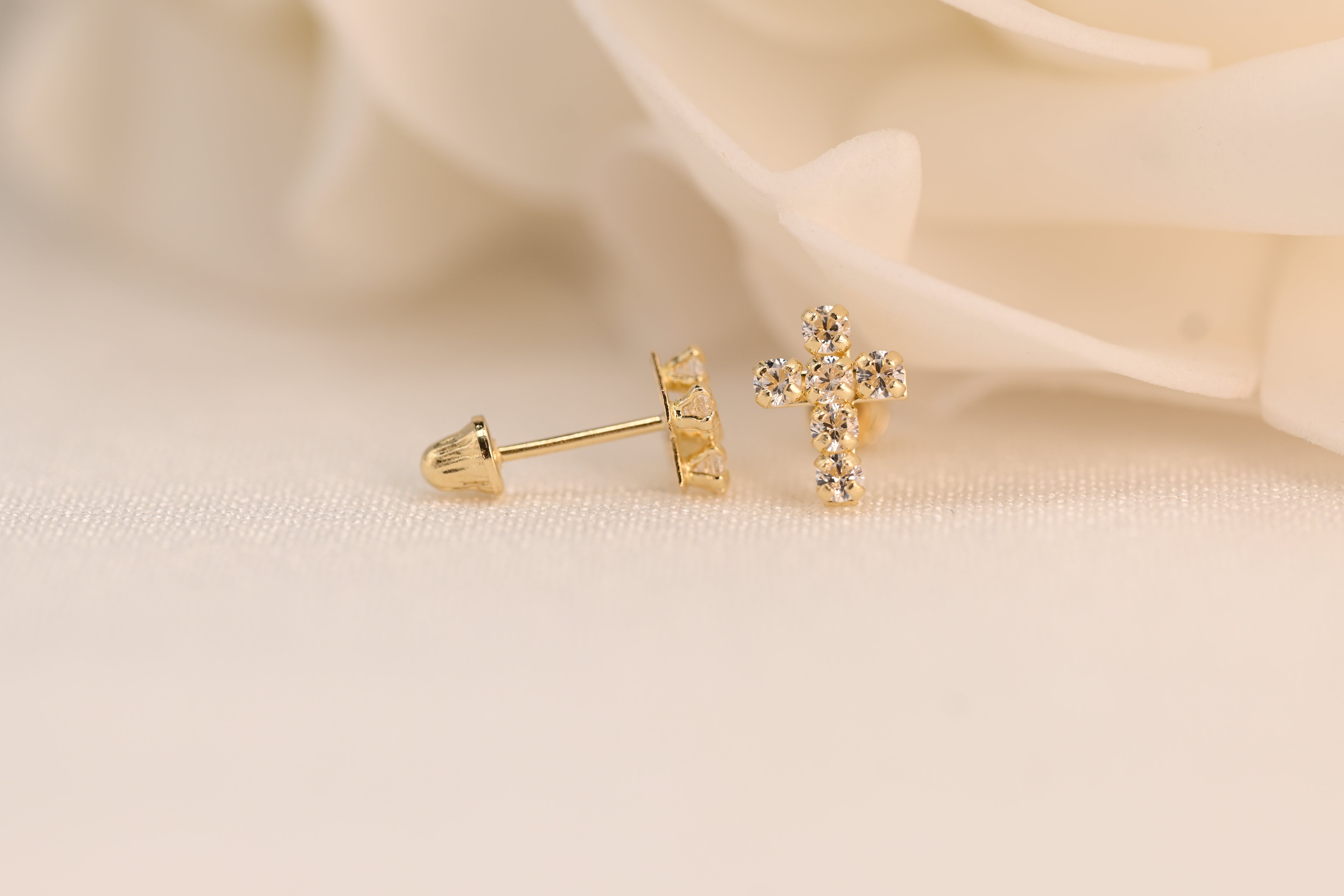 14k Cross Cubic Zirconia Stud Earrings