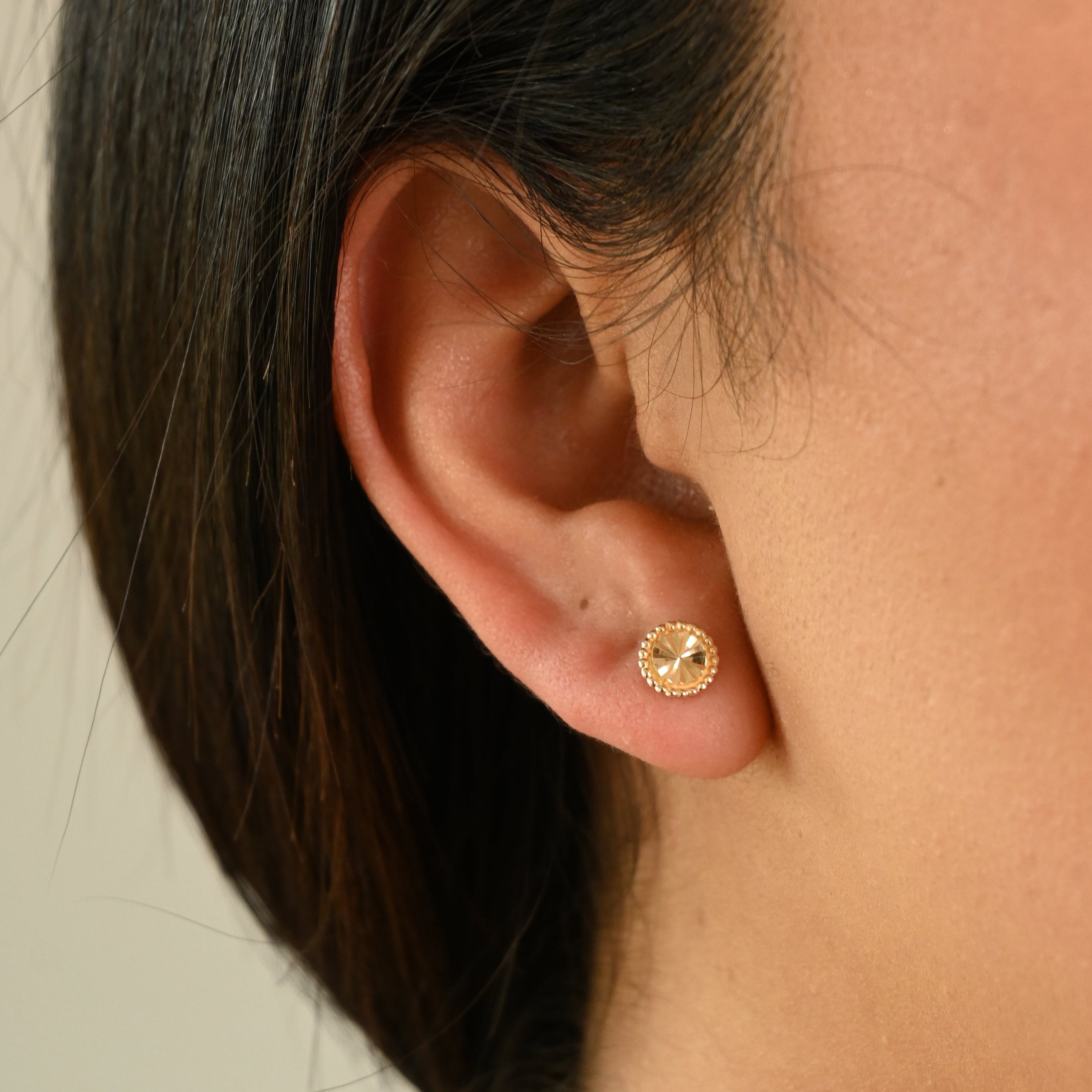 14k Circle Diamond Cut Earrings