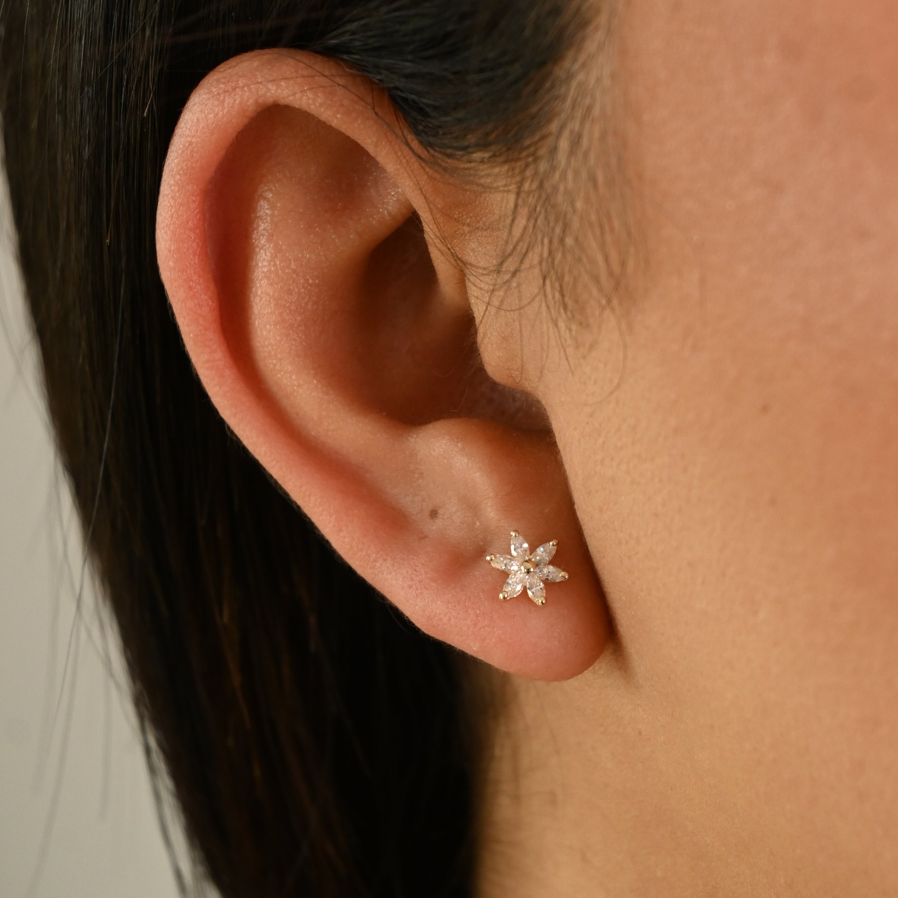 14k Flower CZ Earrings