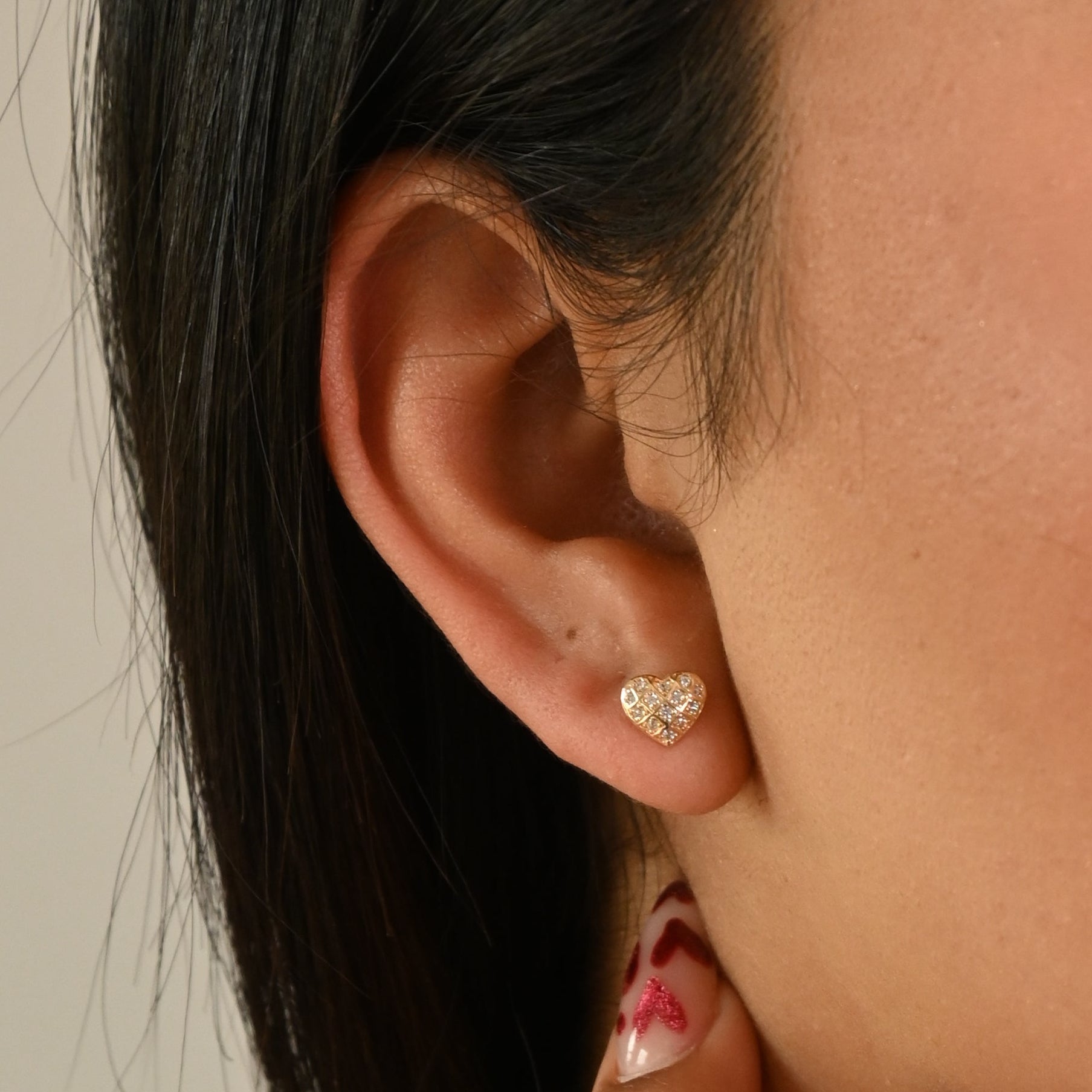 14k Pave Heart Studs