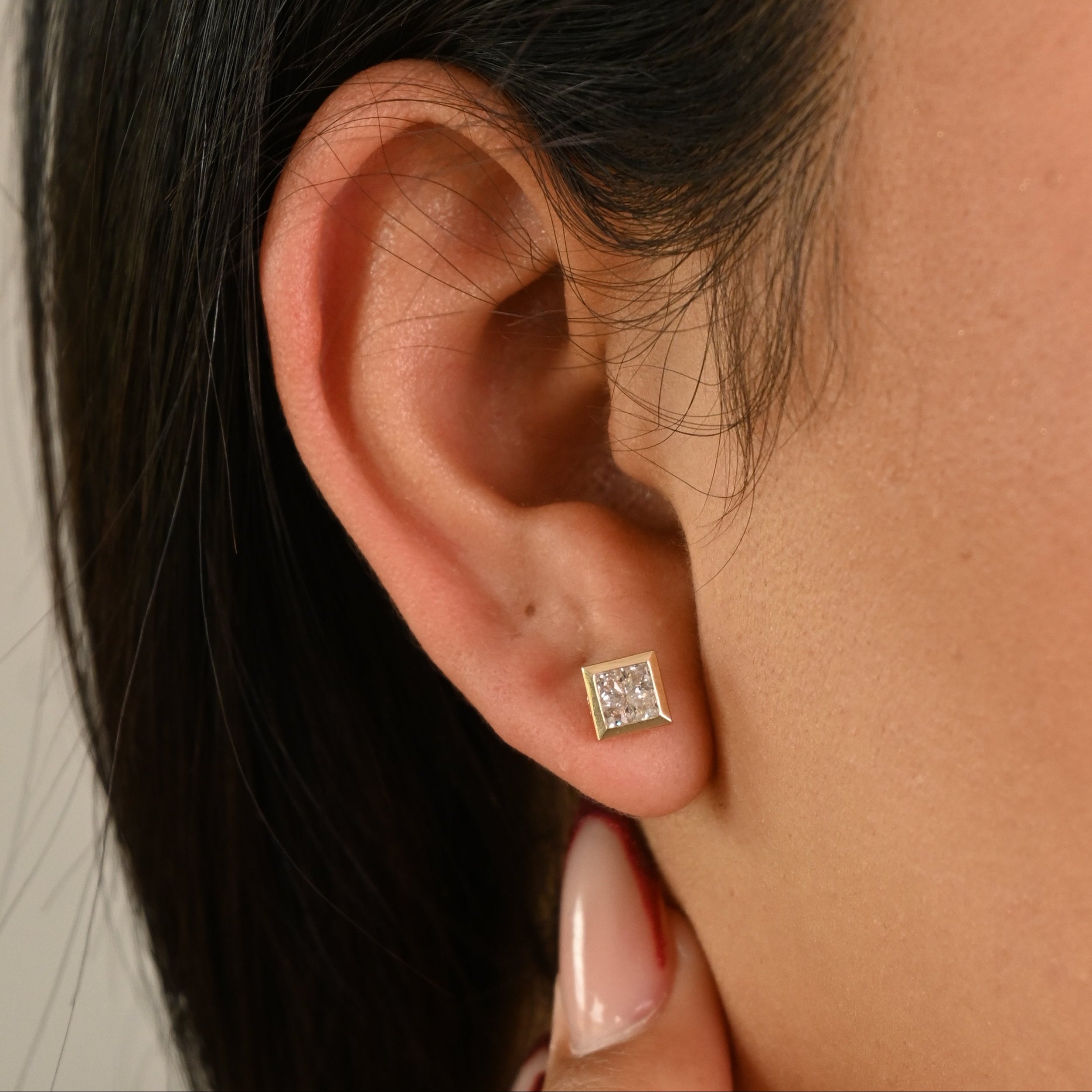 14k Square Bezel CZ Earrings