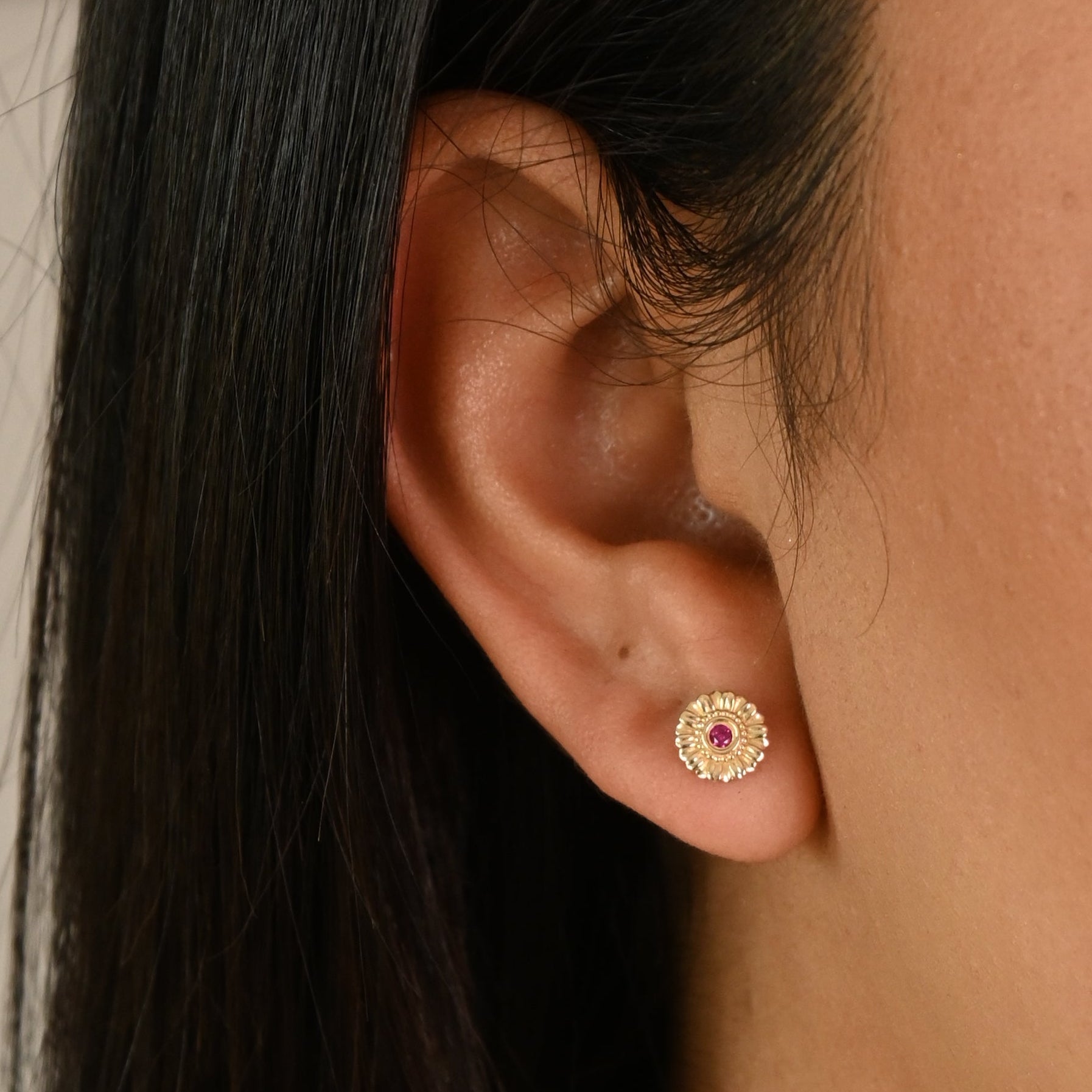 14k Flower Ruby Stud Earrings