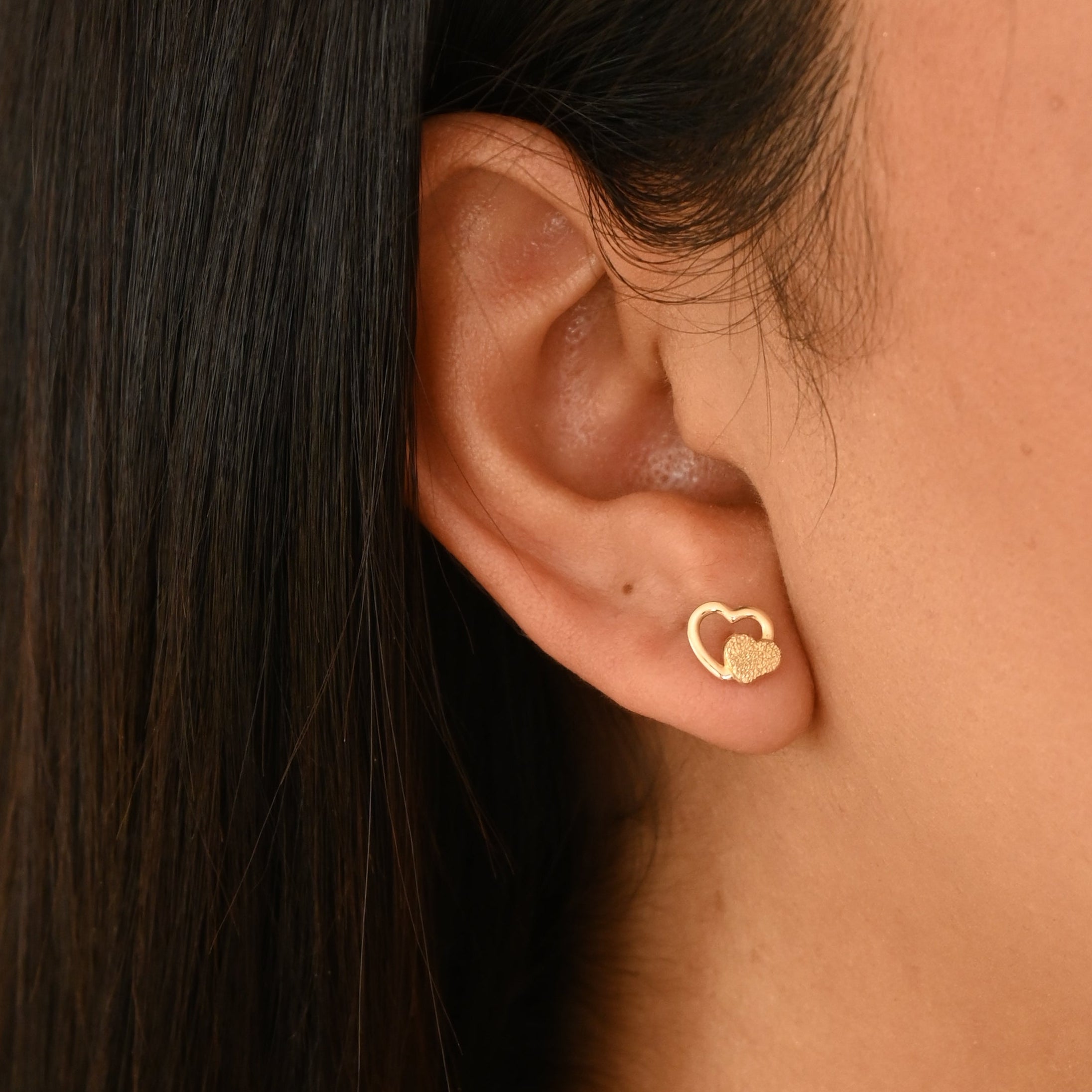 14k Double Heart Stud Earrings