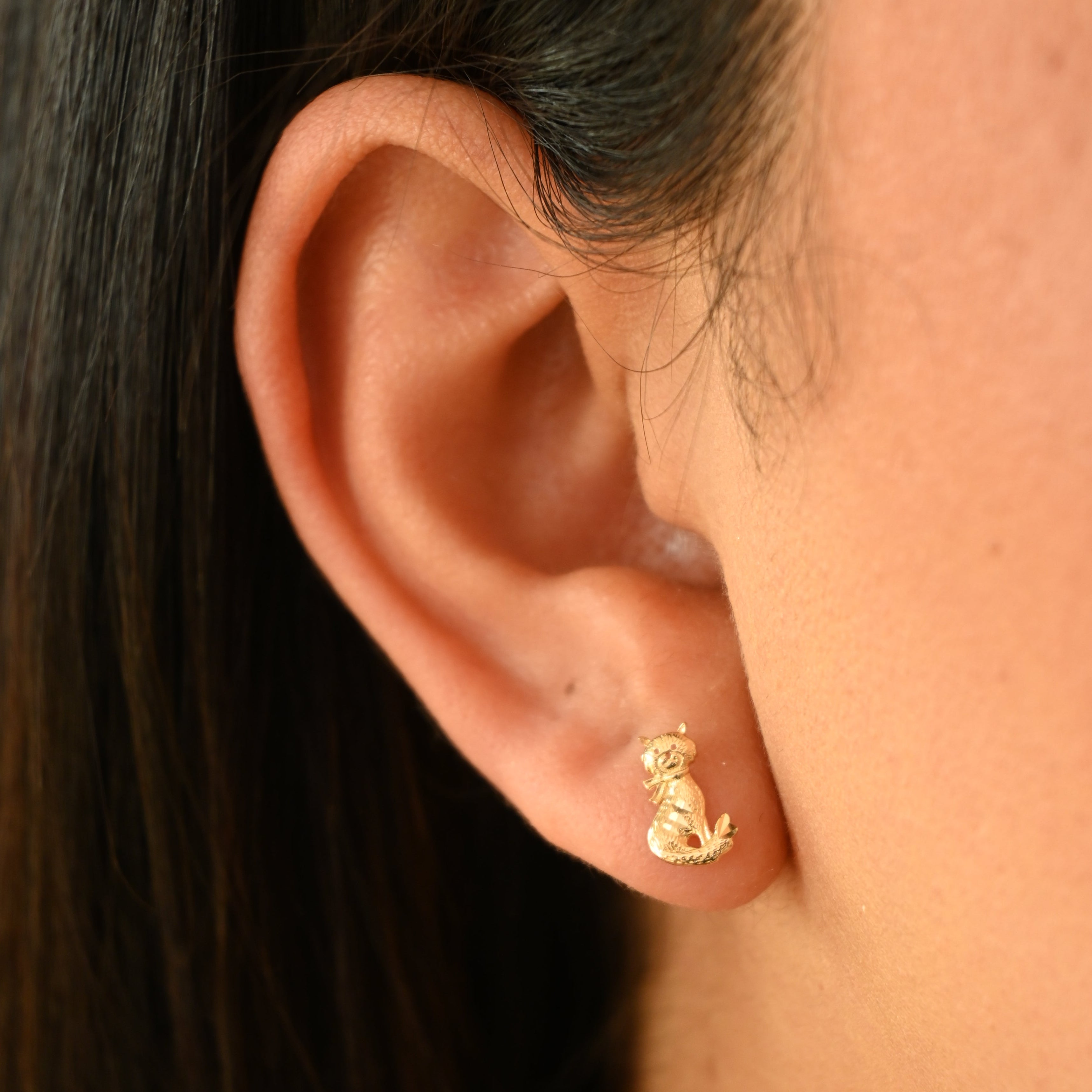 14k Cat Stud Earrings