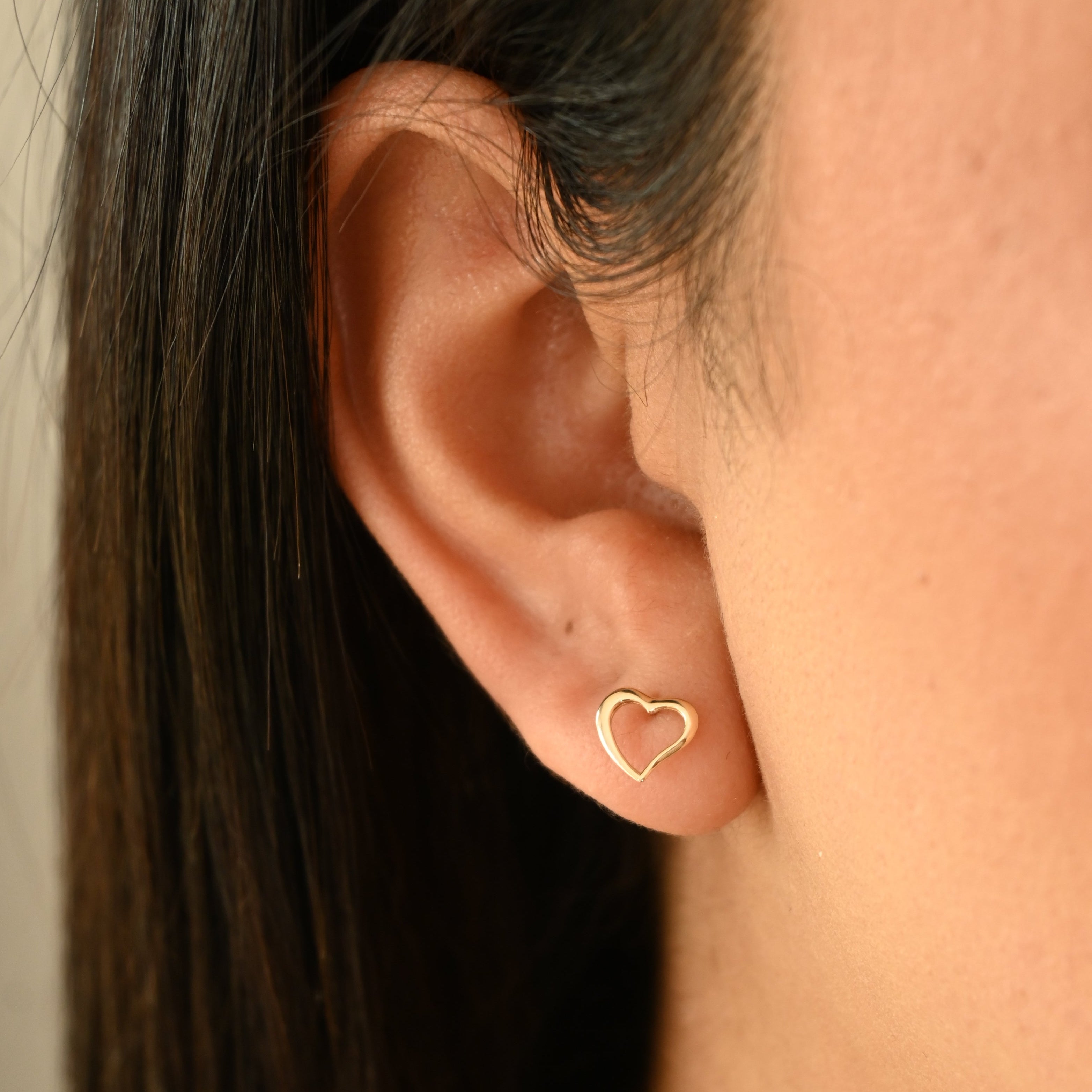 14k Heart Outline Stud Earrings