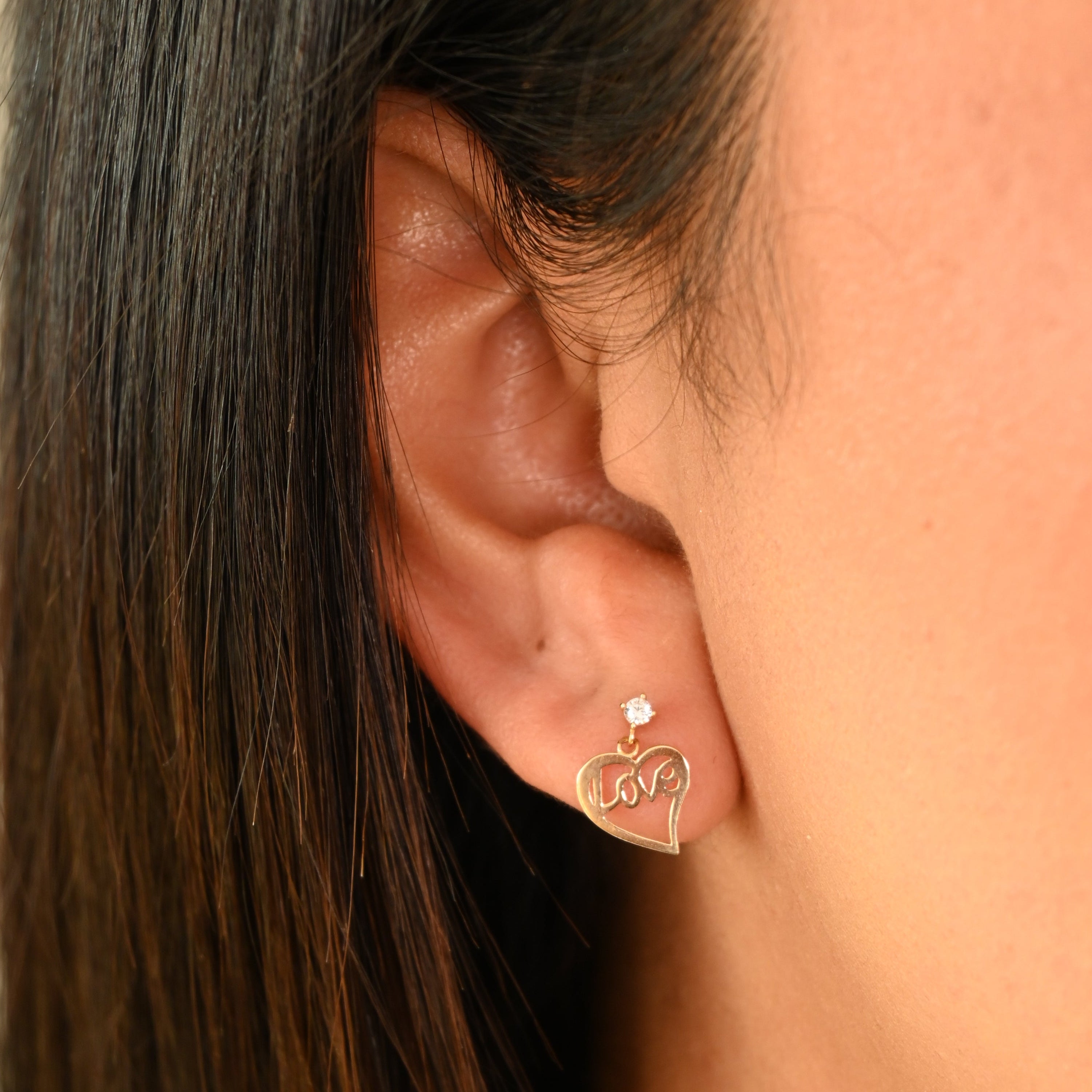 14k Dangling Love Heart Stud Earrings