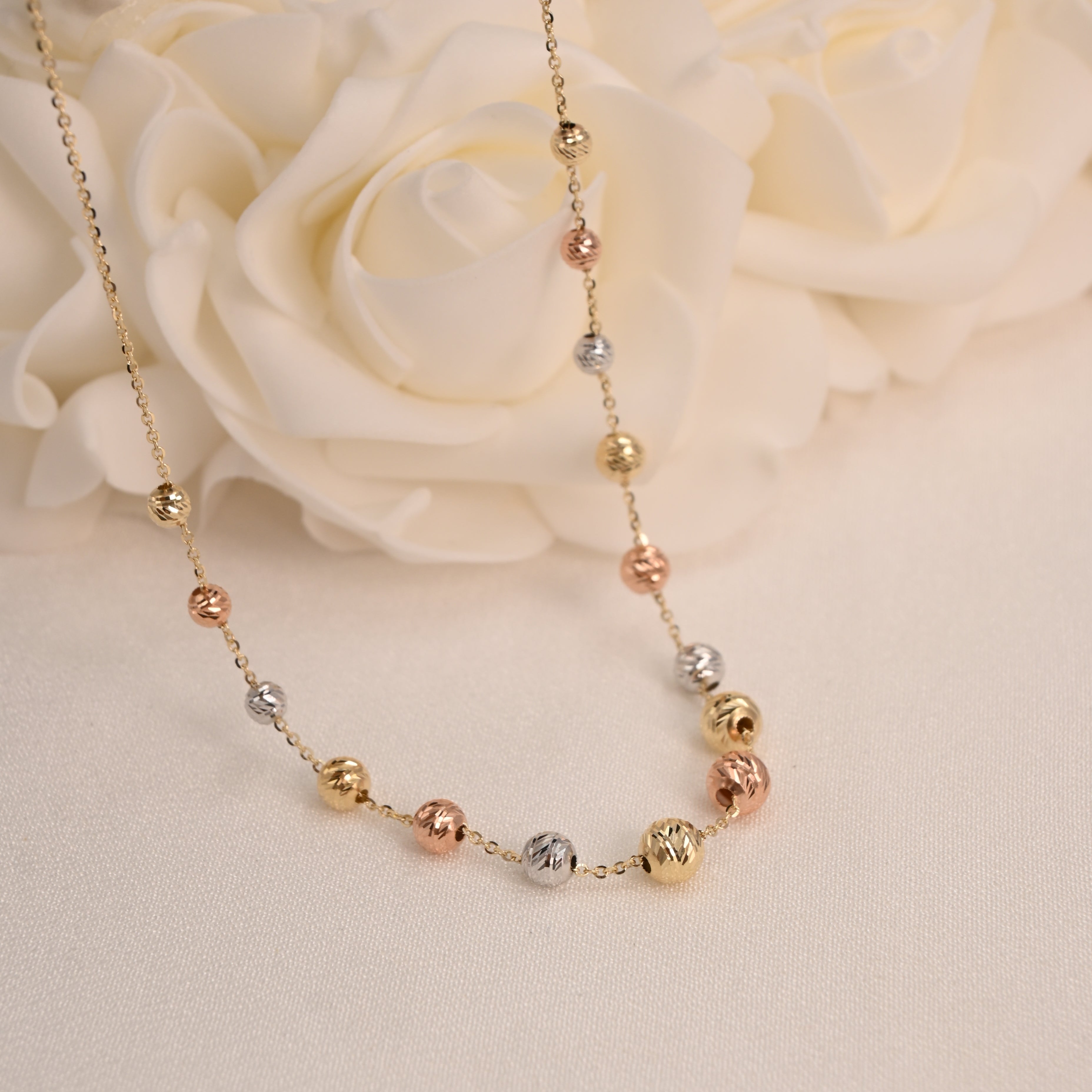 14k Shiny Tricolor Beads Necklace