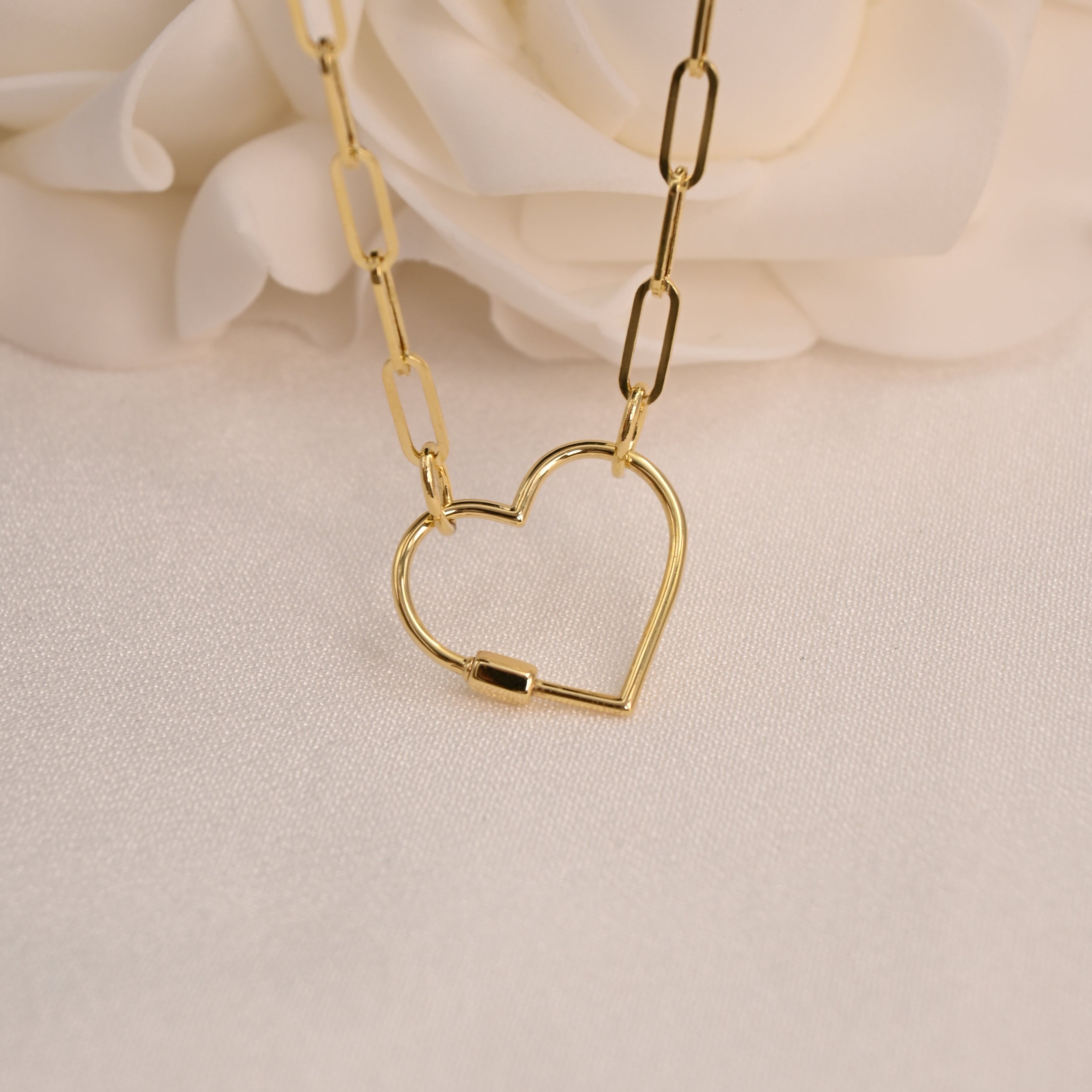 14K Heart Lock Paperclip Necklace