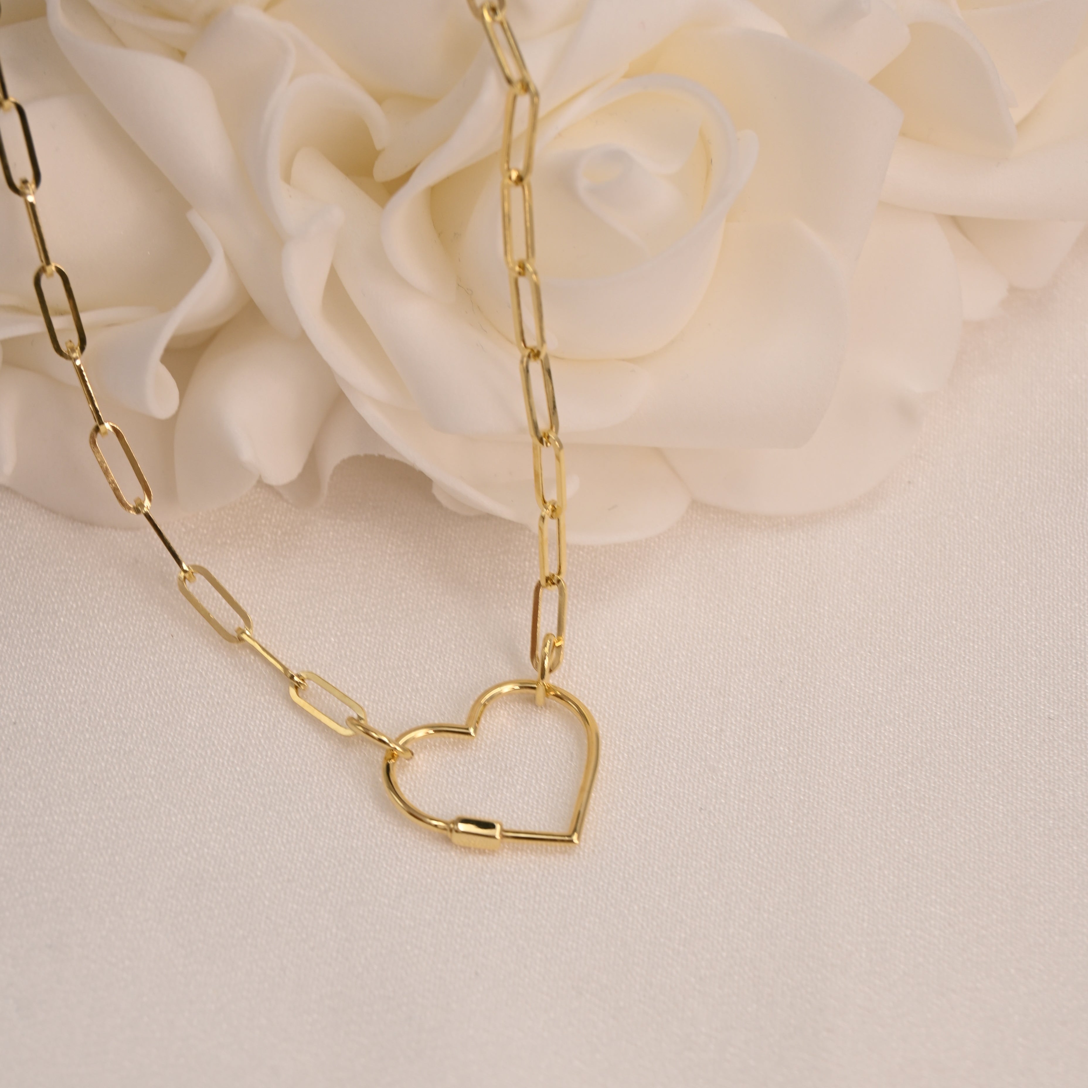 14K Gold Paperclip Heart Lock Necklace | 18"