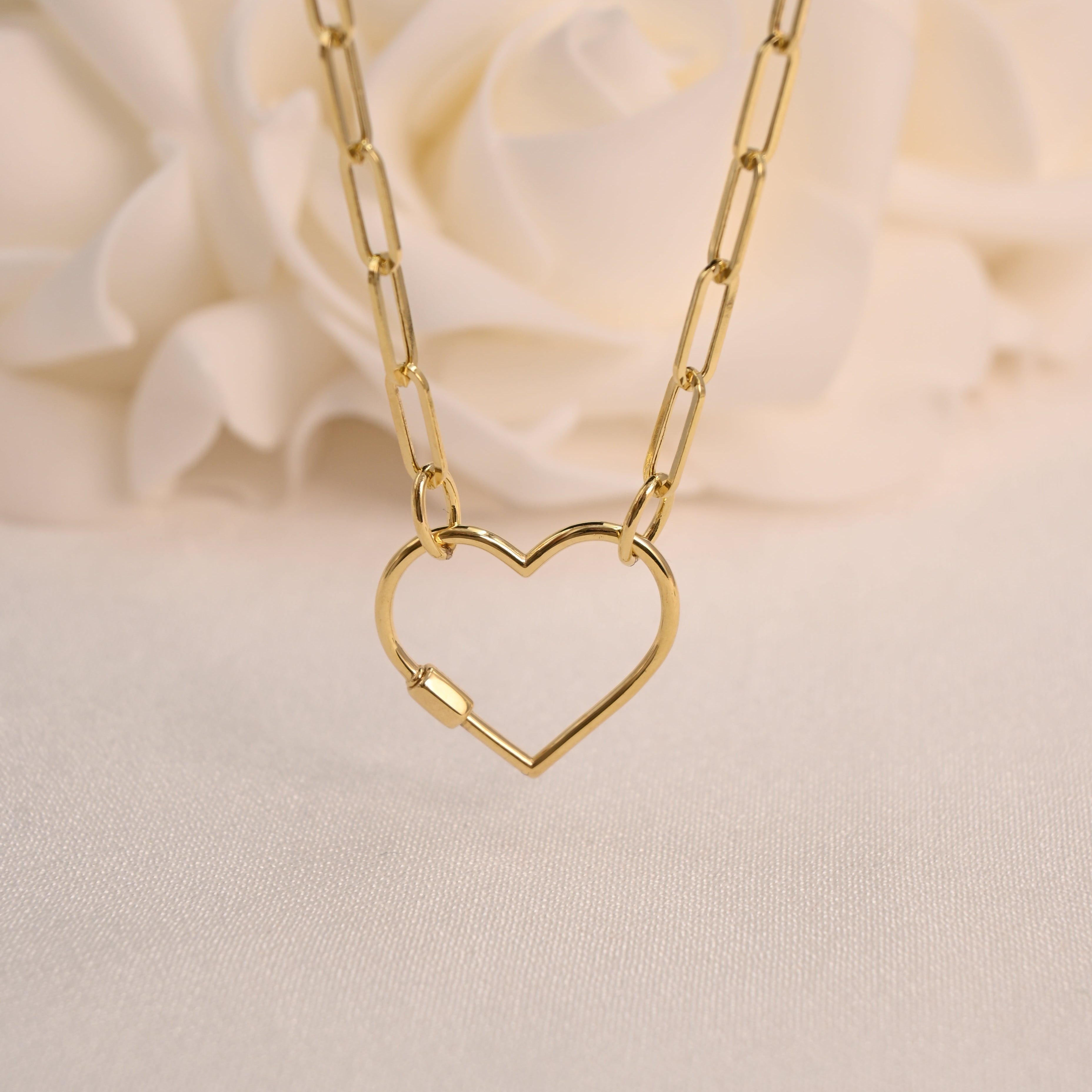 14K Gold Paperclip Heart Lock Necklace | 18"