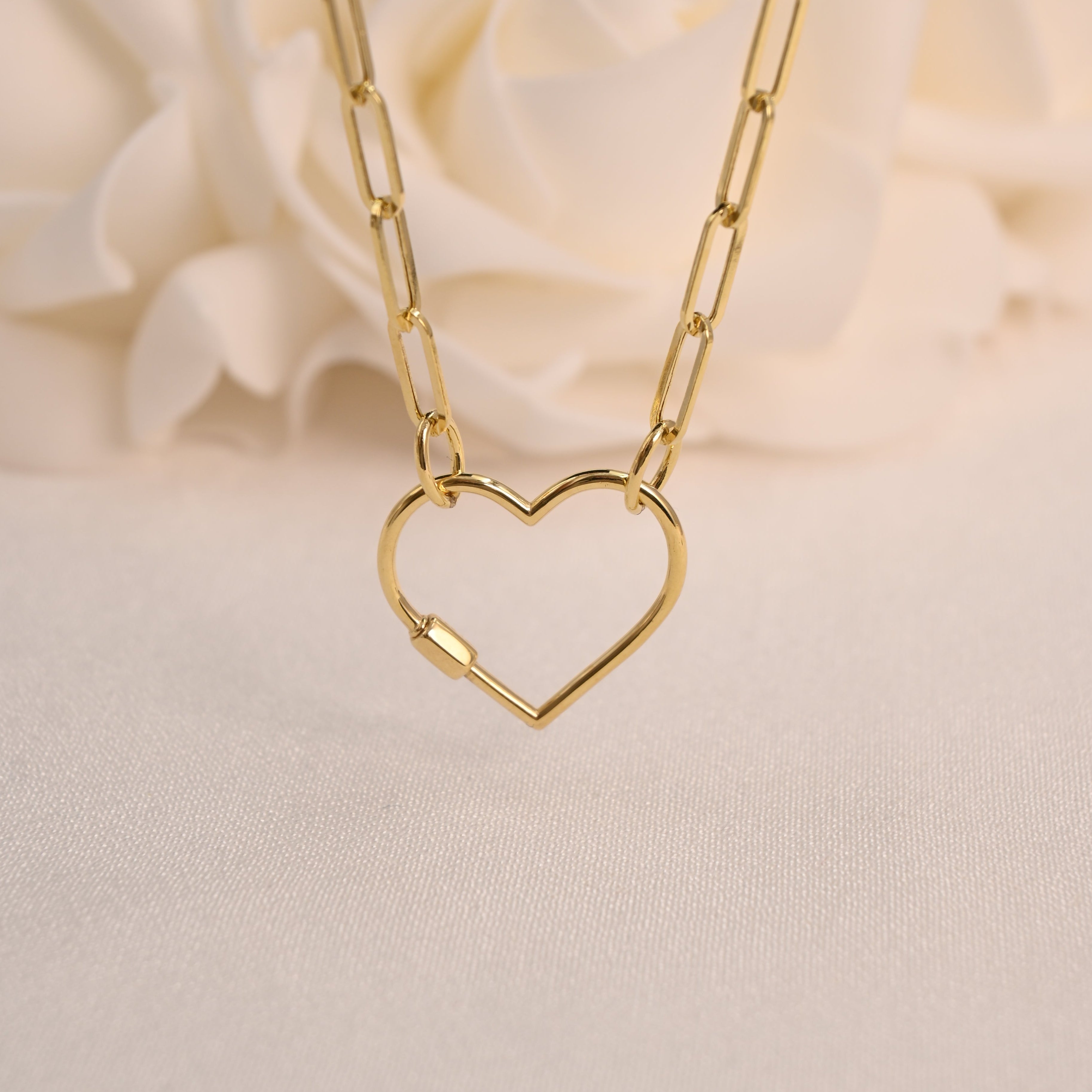 14K Heart Lock Paperclip Necklace