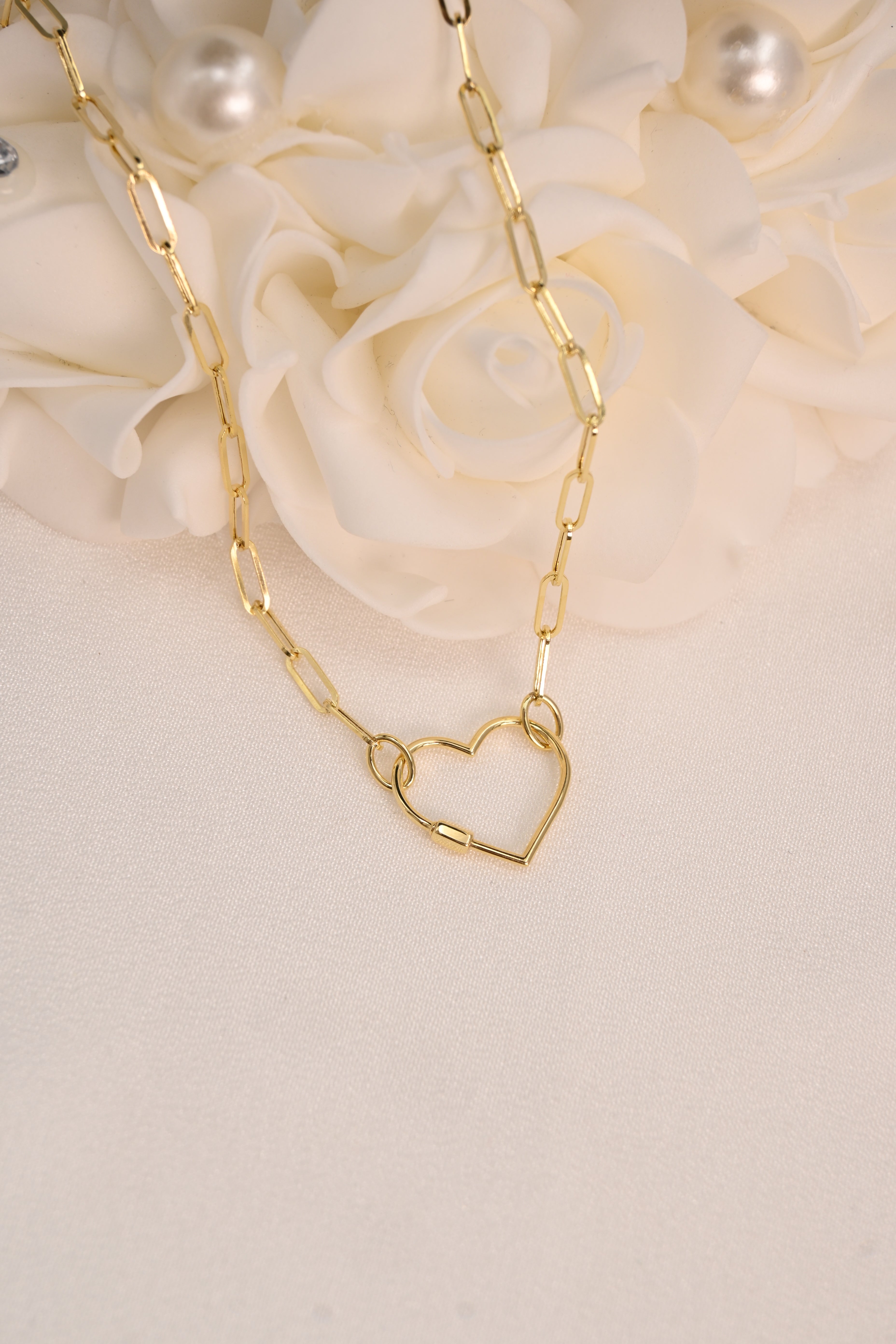 14K Gold Paperclip Heart Lock Necklace | 18"