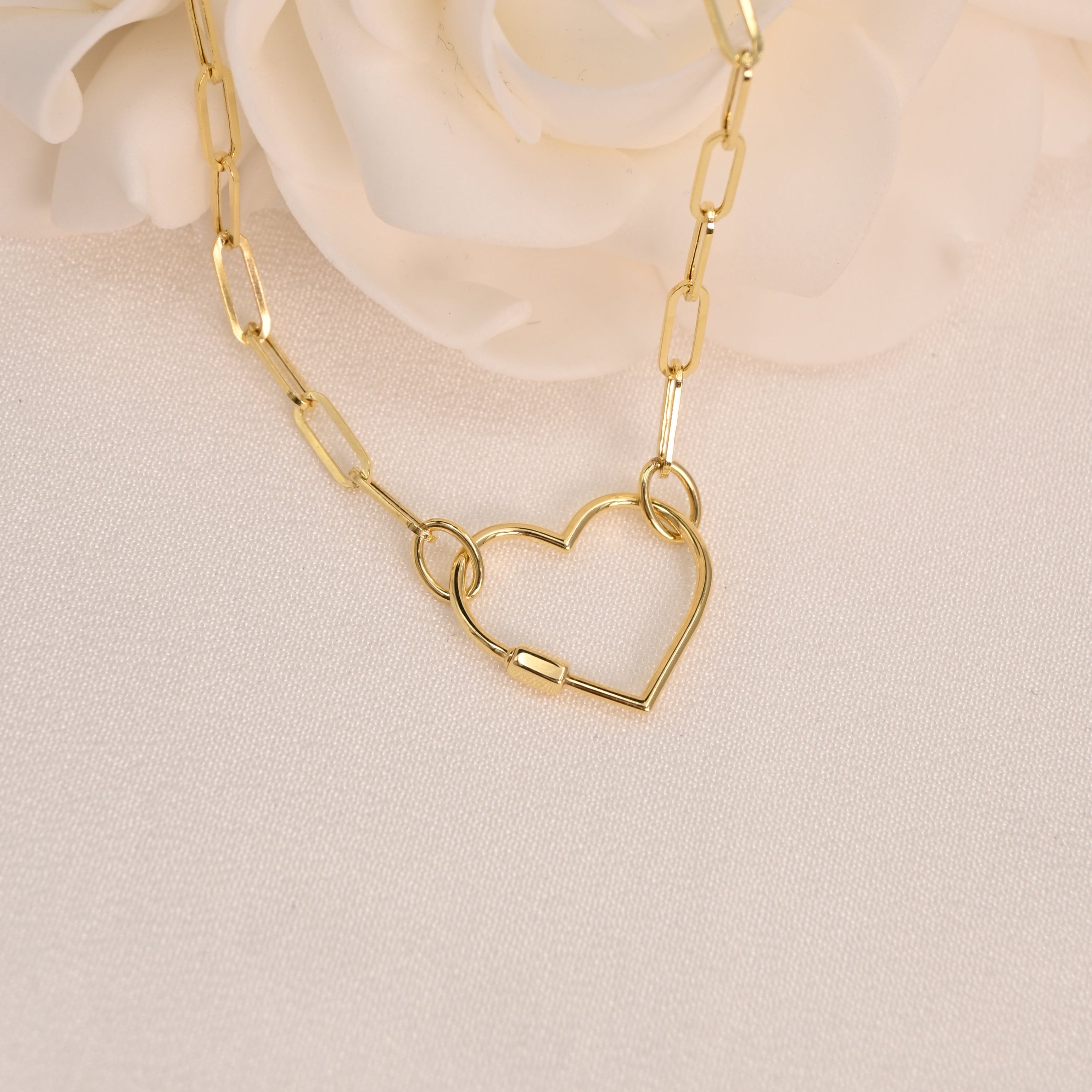 14K Heart Lock Paperclip Necklace