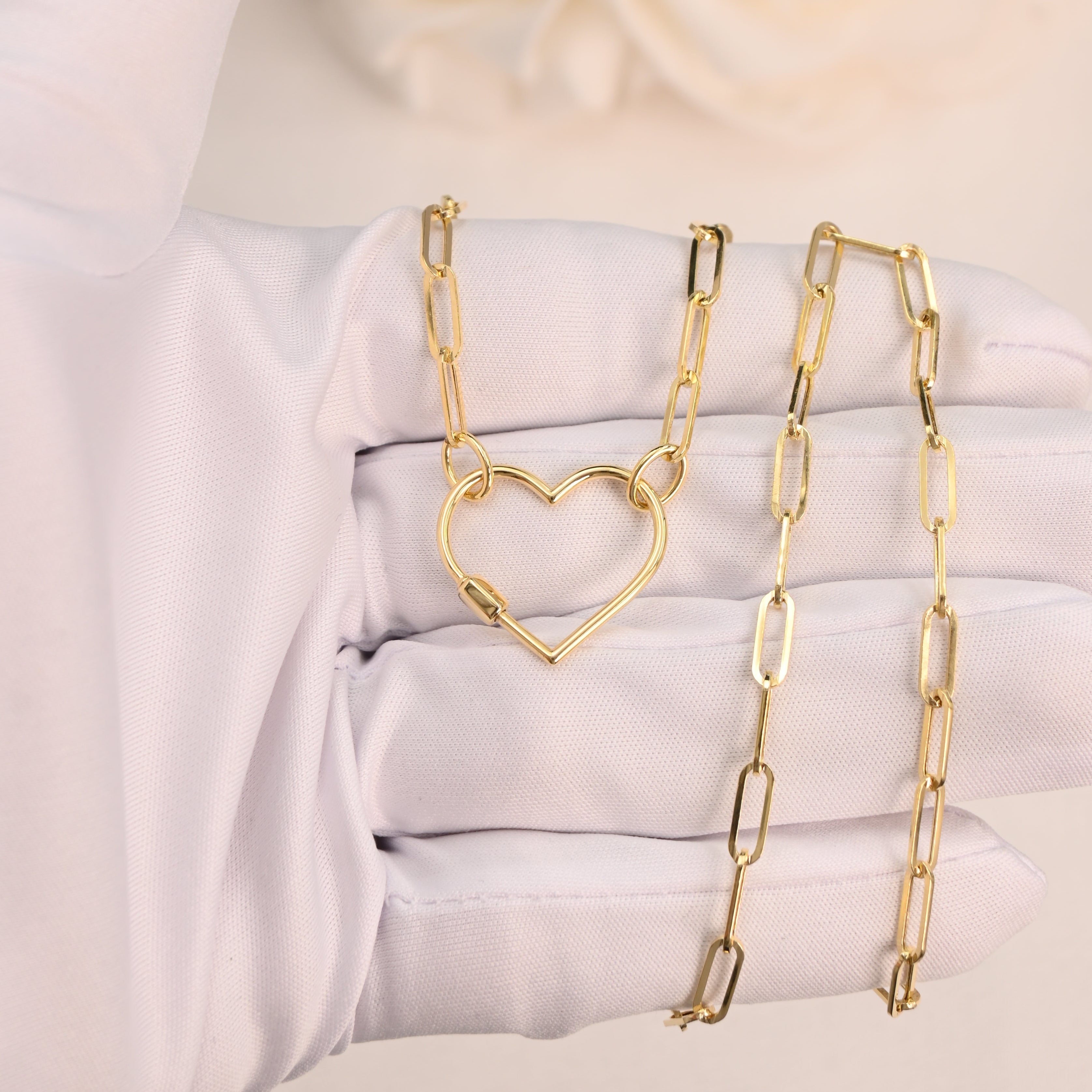 14K Heart Lock Paperclip Necklace