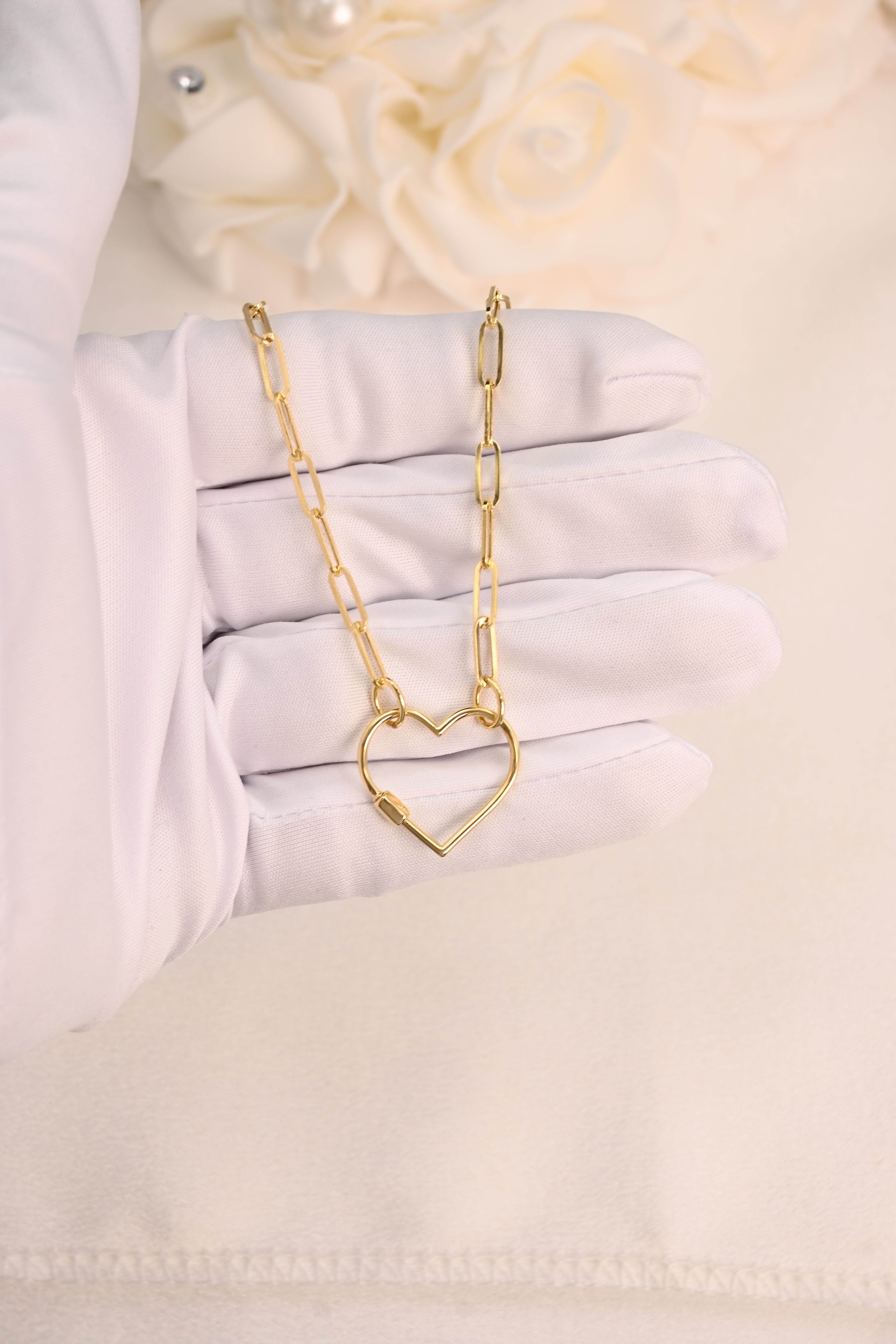 14K Gold Paperclip Heart Lock Necklace | 18"