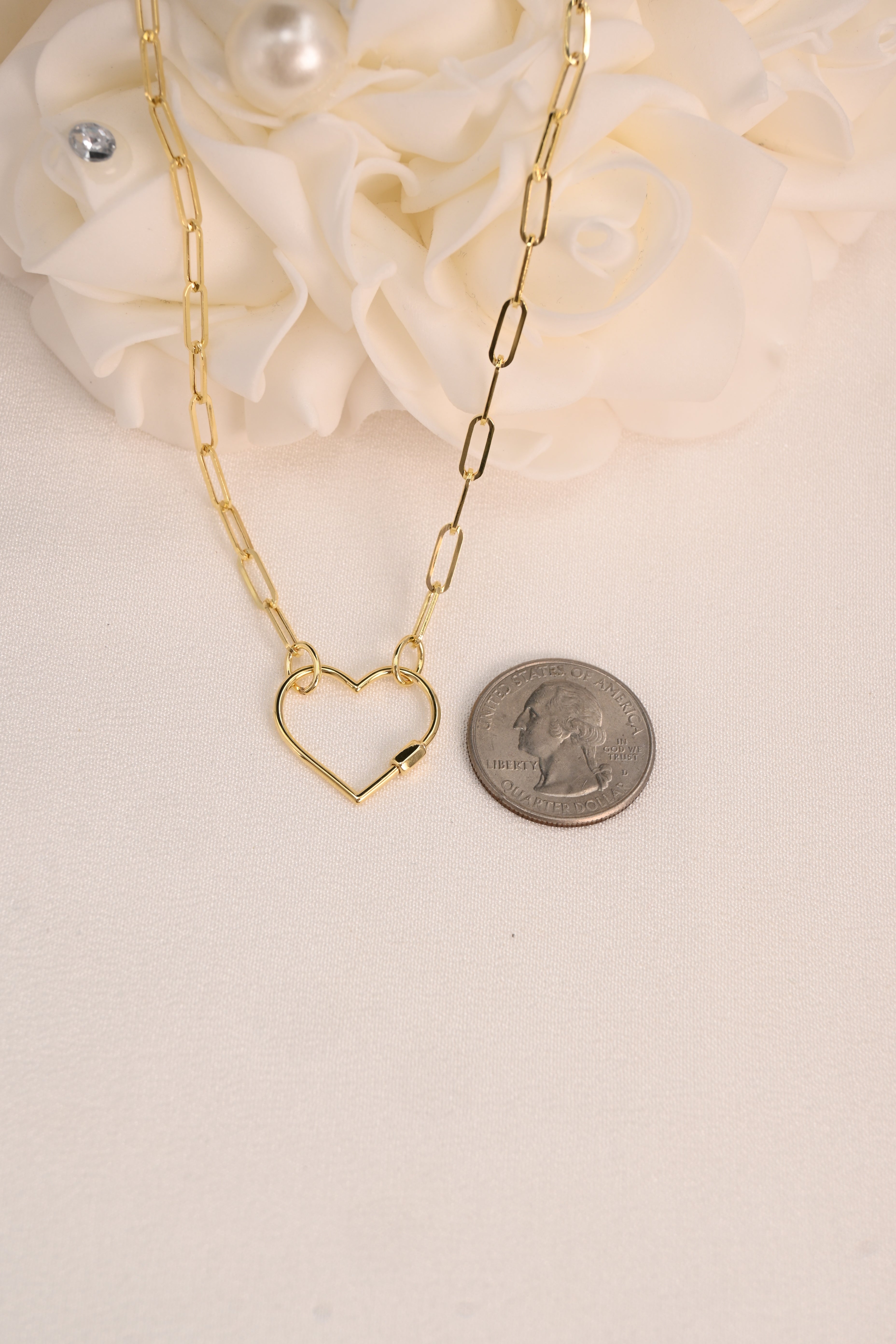 14K Gold Paperclip Heart Lock Necklace | 18"
