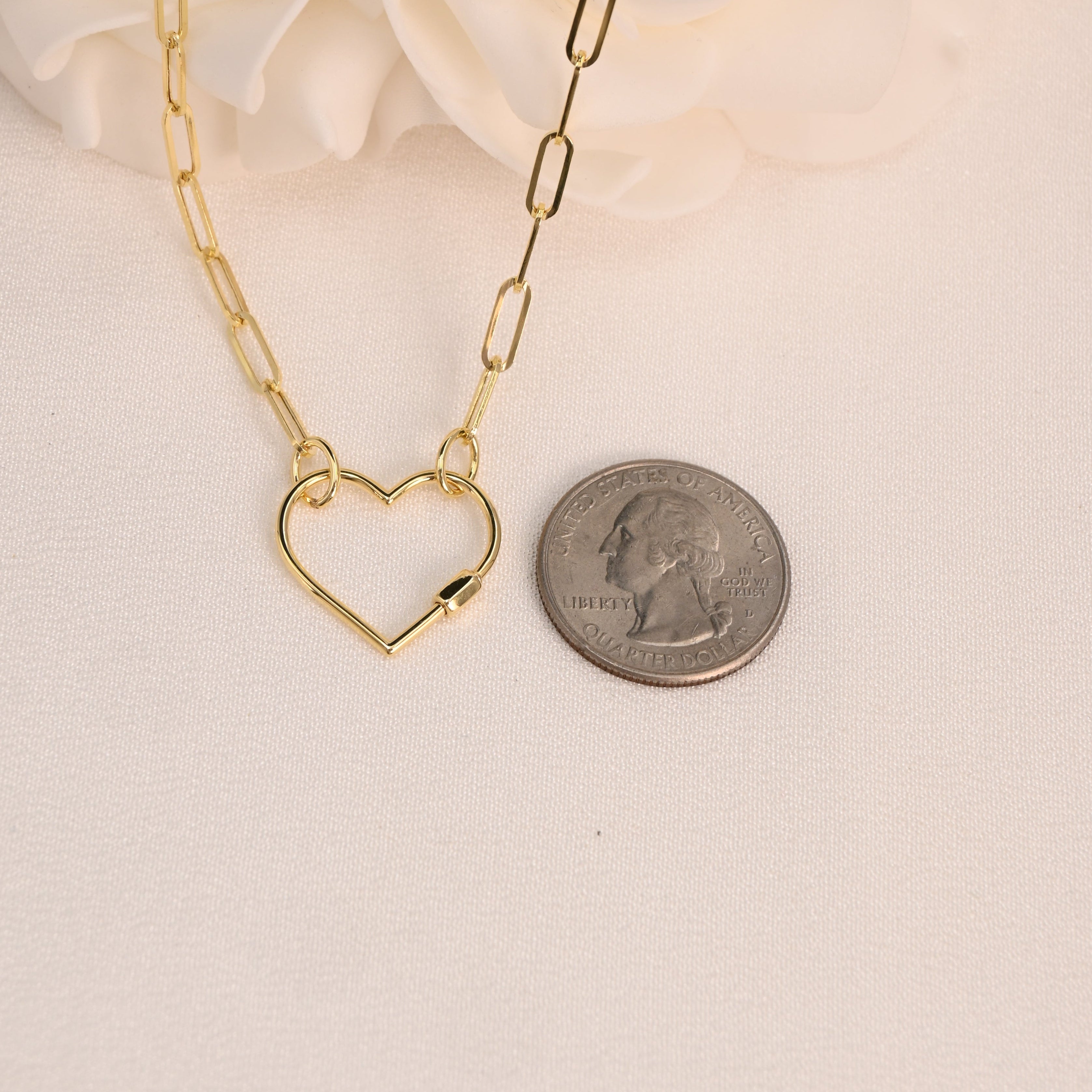 14K Heart Lock Paperclip Necklace