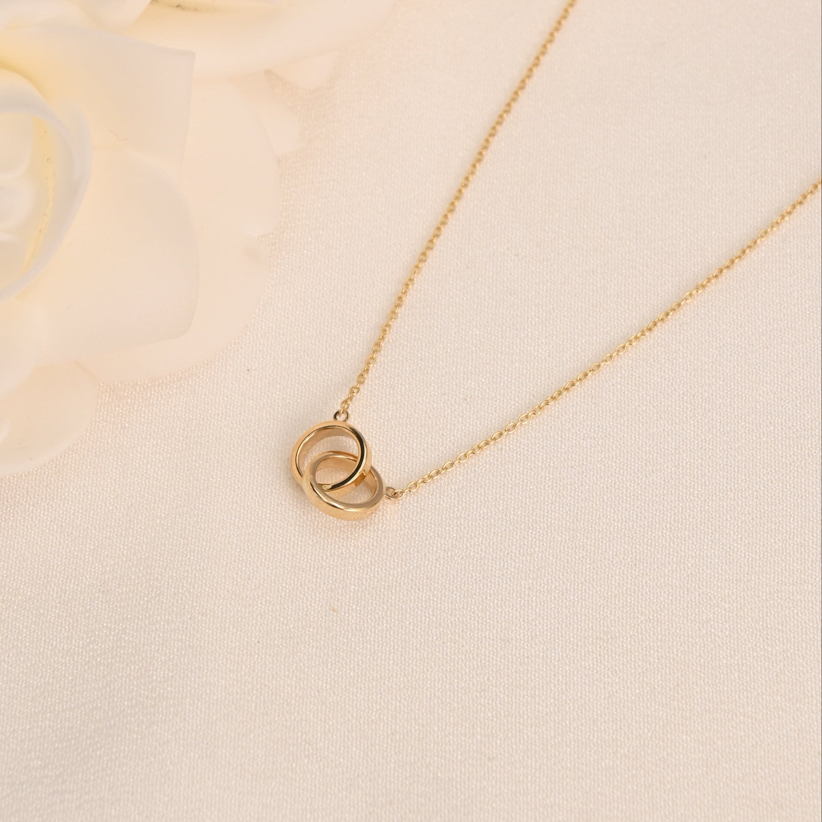 14K Double Ring Necklace (Adjustable)
