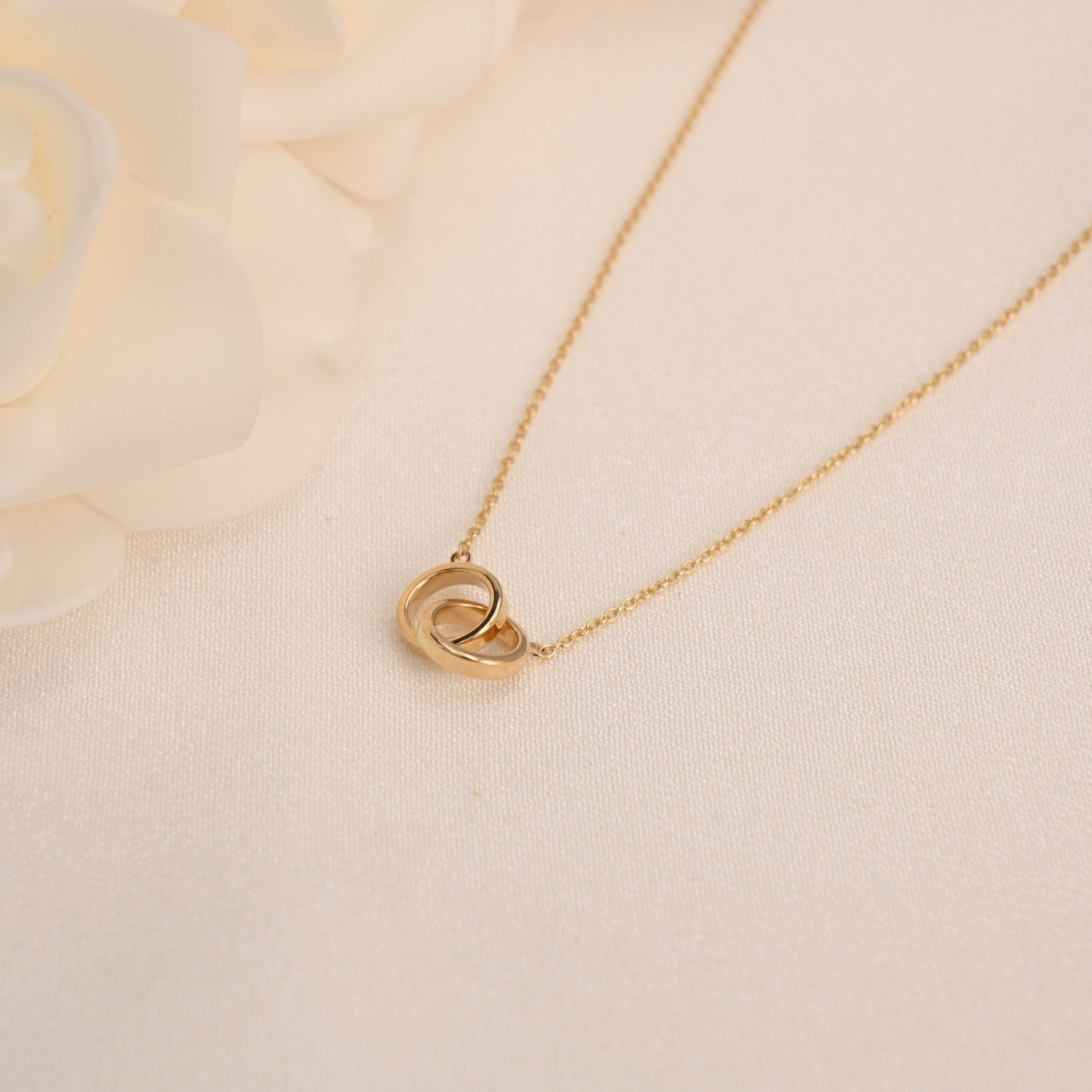 14K Double Ring Necklace (Adjustable)