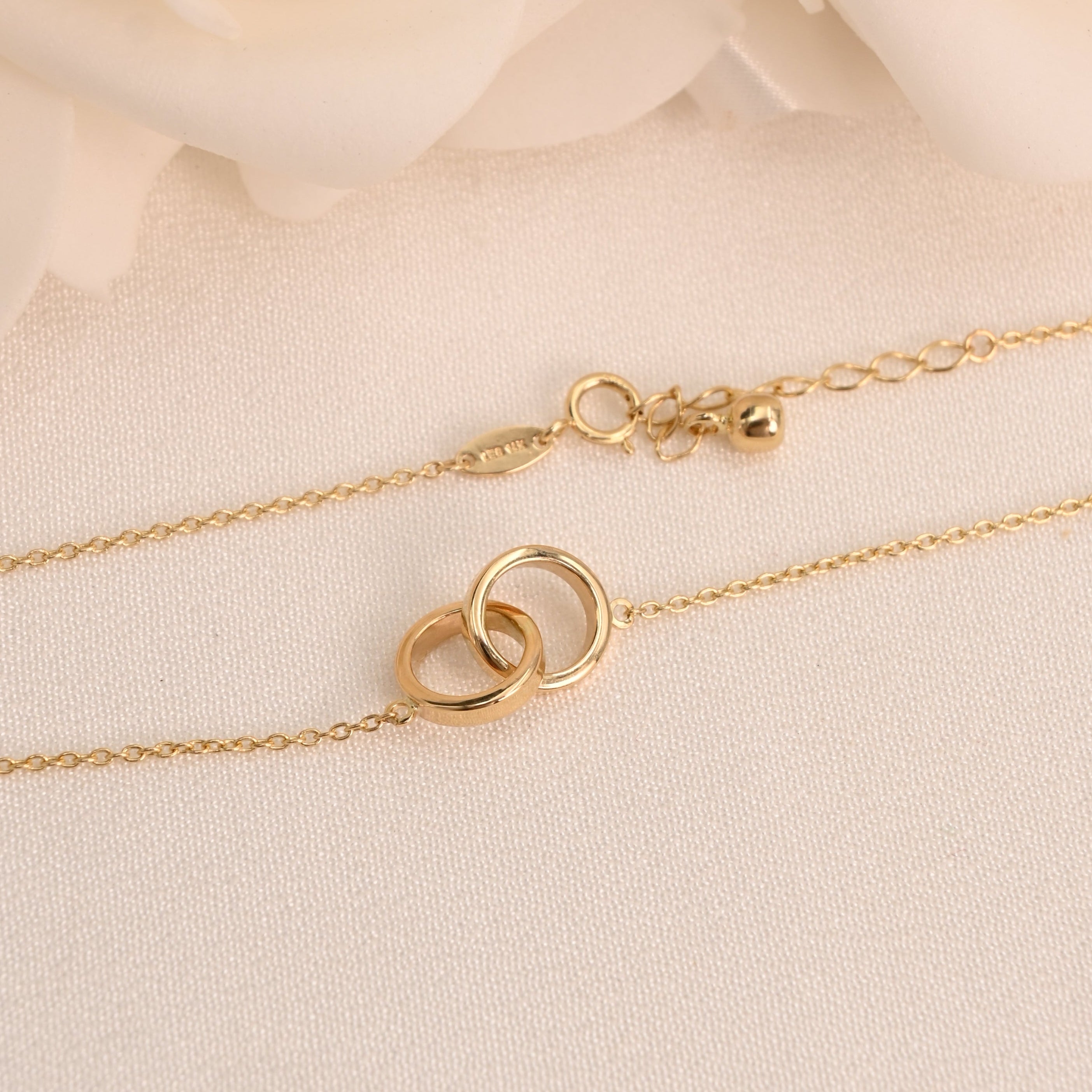 14K Double Ring Necklace (Adjustable)