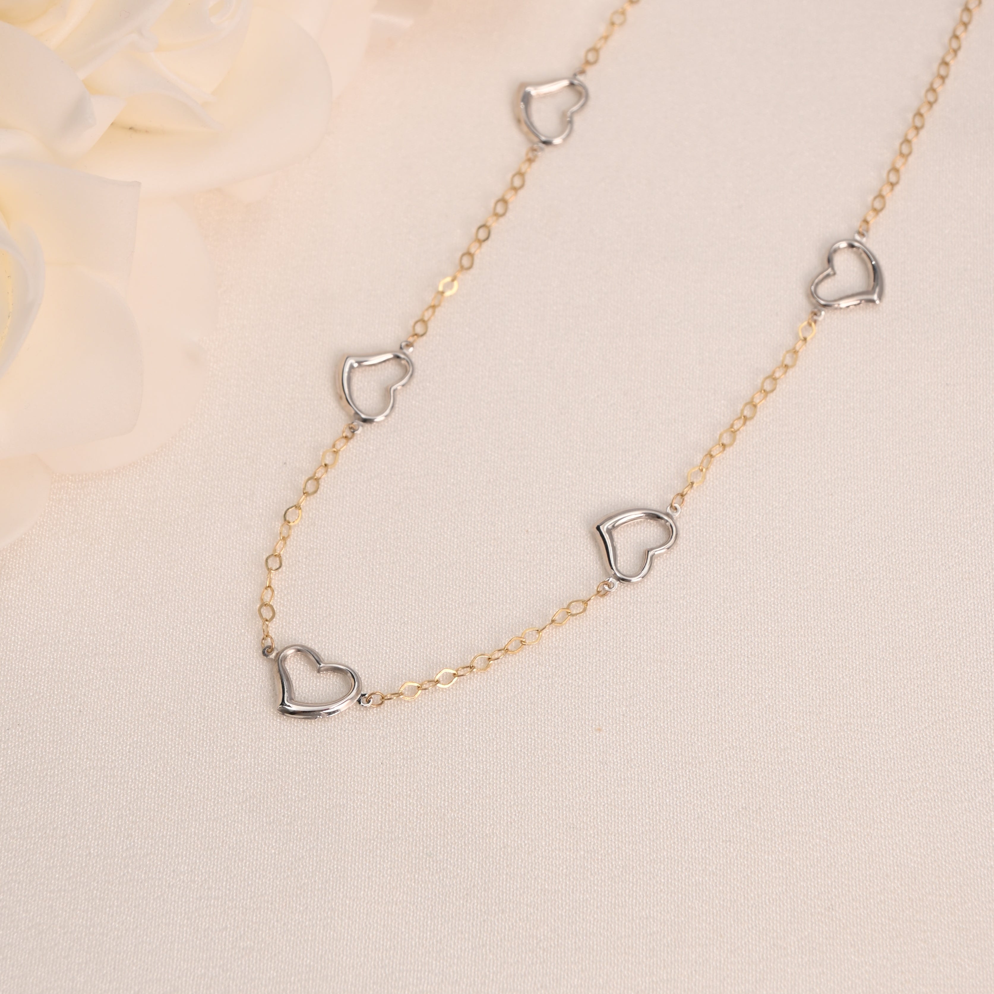 14K Gold 5 Hearts Necklace