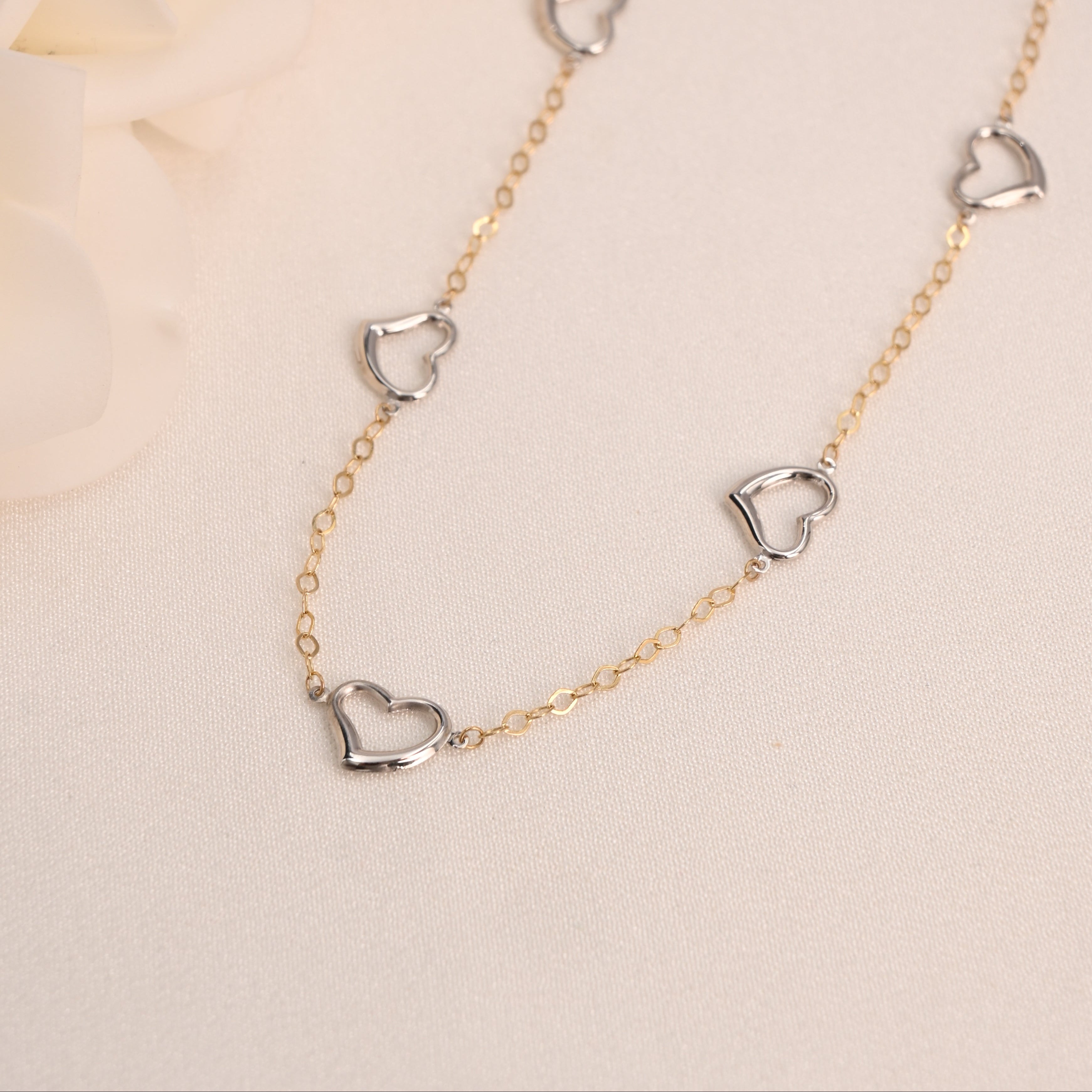 14K Gold 5 Hearts Necklace
